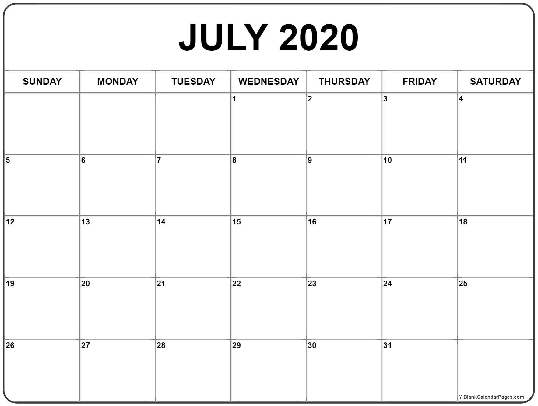 Free July Holidays 2020 Calendar Printable For Usa Uk Canada-Blank 2020 Calendar Uk Printable