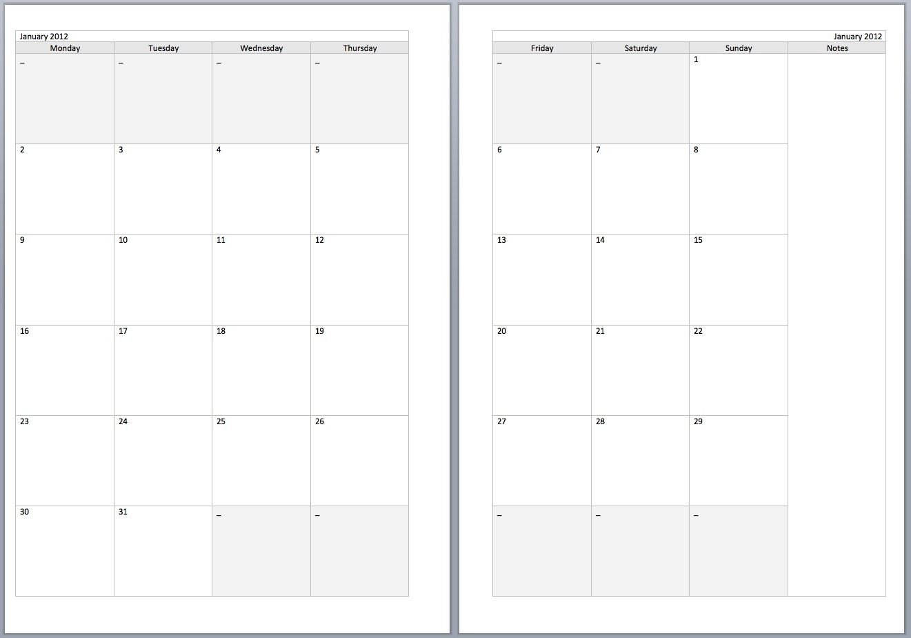 Free Two Page Blank Printable Calendar Calendar Template Printable