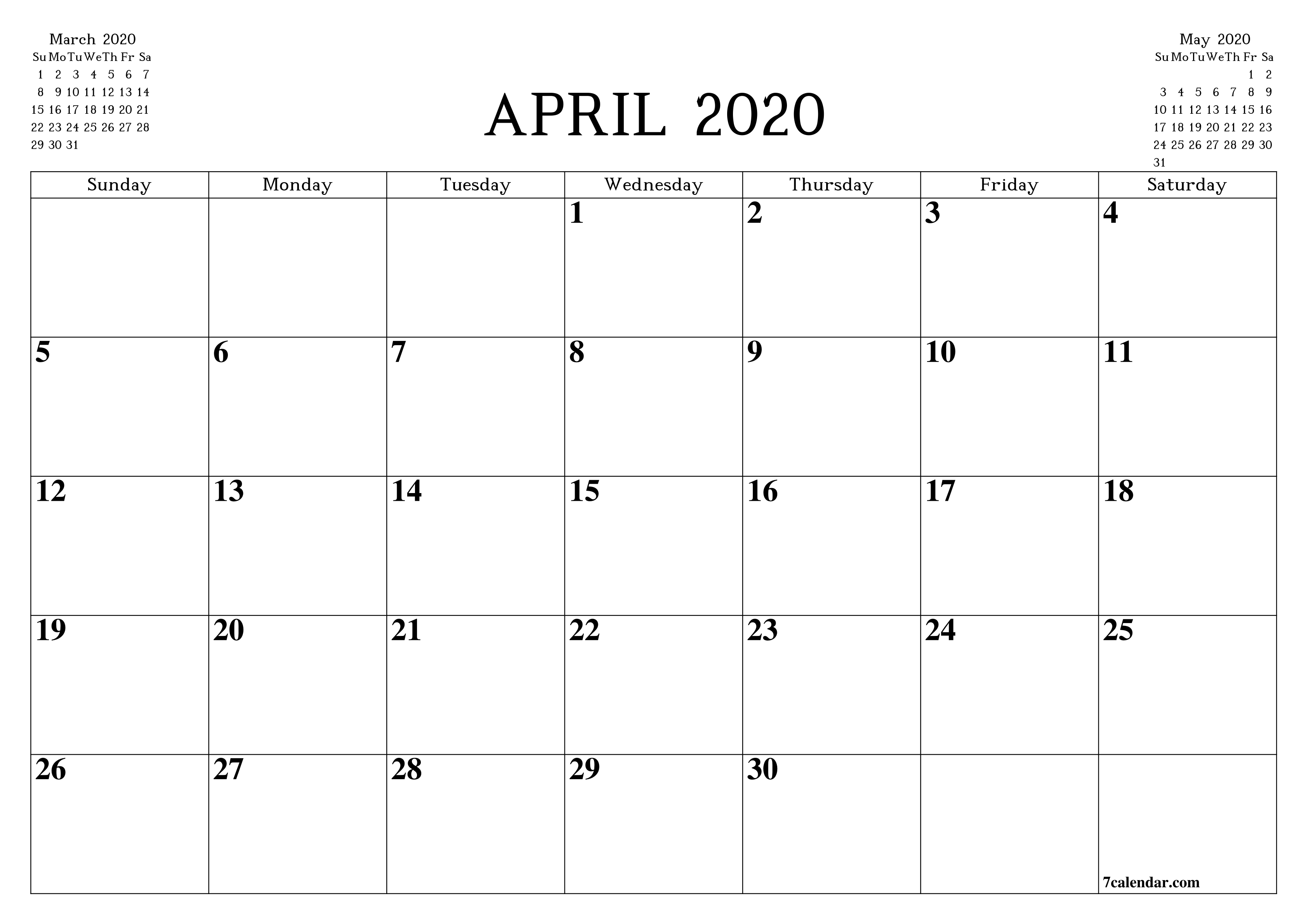 Free Printable Blank Monthly Calendar And Planner For April-Blank Calendar December 2020 Letter Size