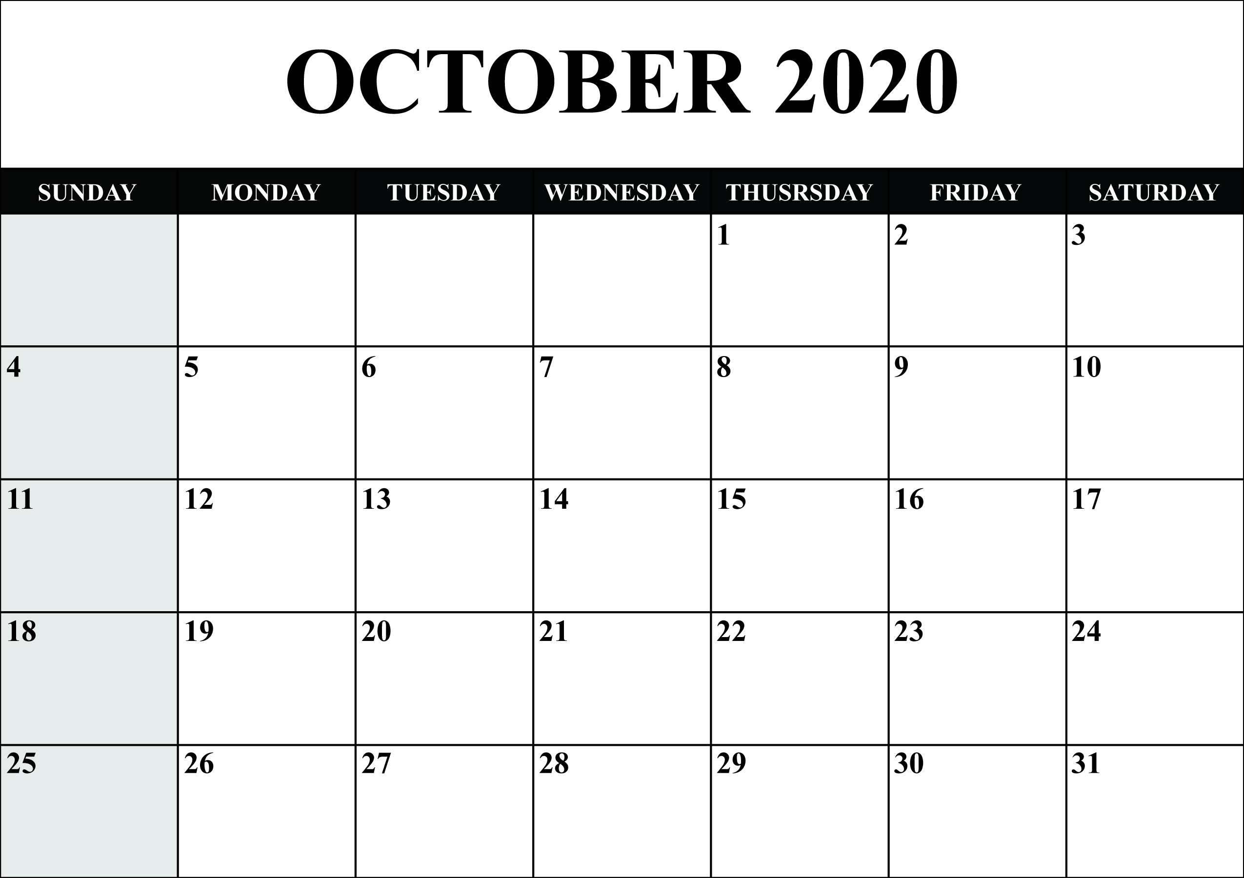 Free Printable October 2020 Calendar Template - Pdf, Word-Blank Printable Calendar 2020 Monthly