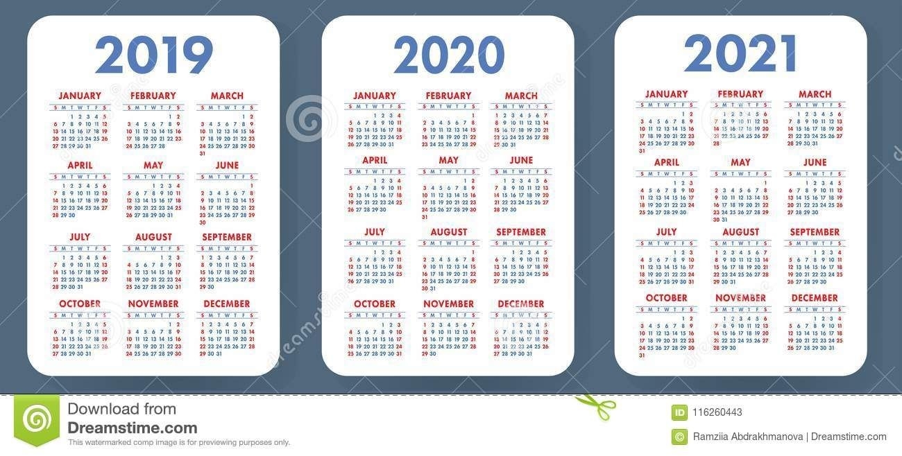 Illustration About Pocket Calendar 2019, 2020, 2021 Set-2 Year Pocket Calendar Template