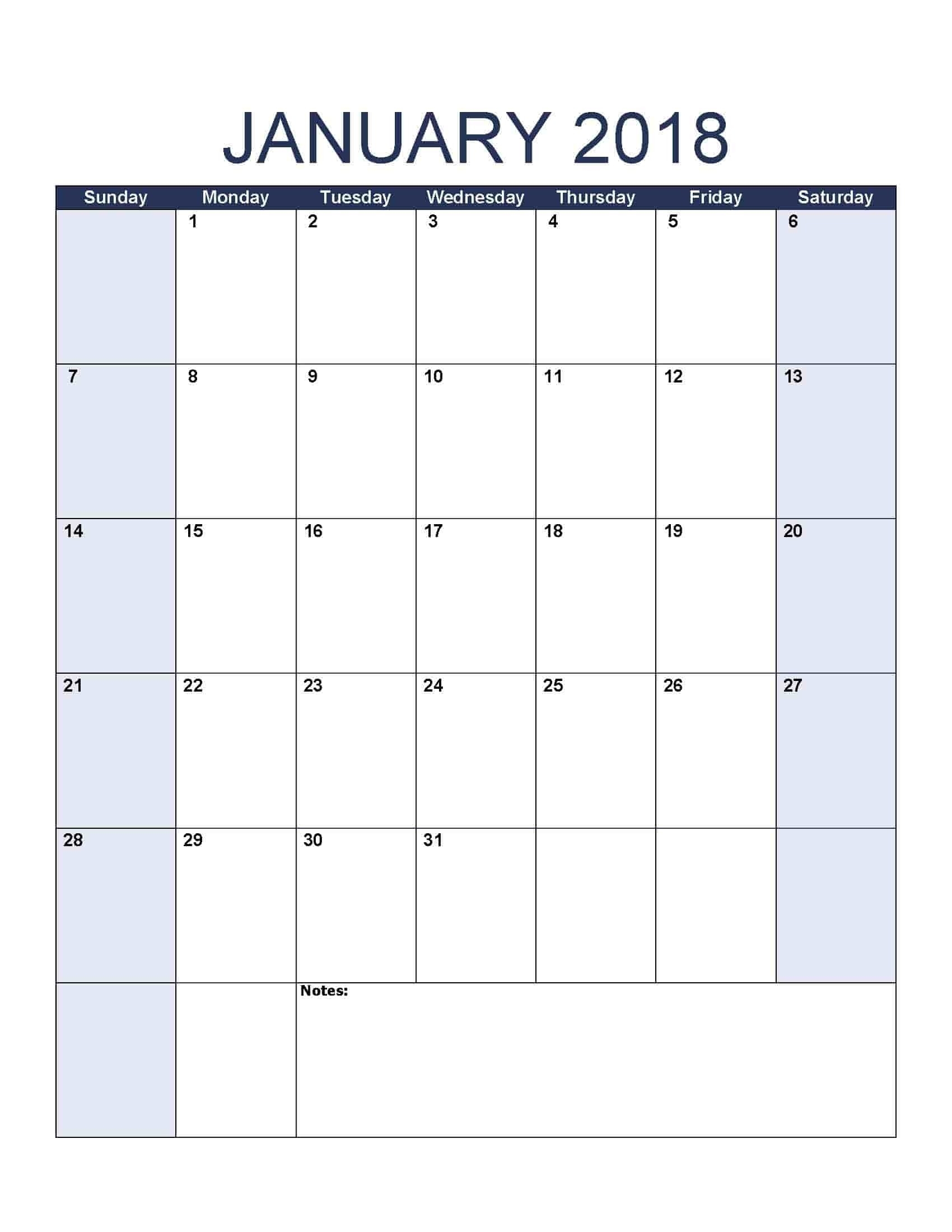 January 2018 Calendar – Free, Printable Calendar Templates-8.5 X 14 Blank Calendar Templates