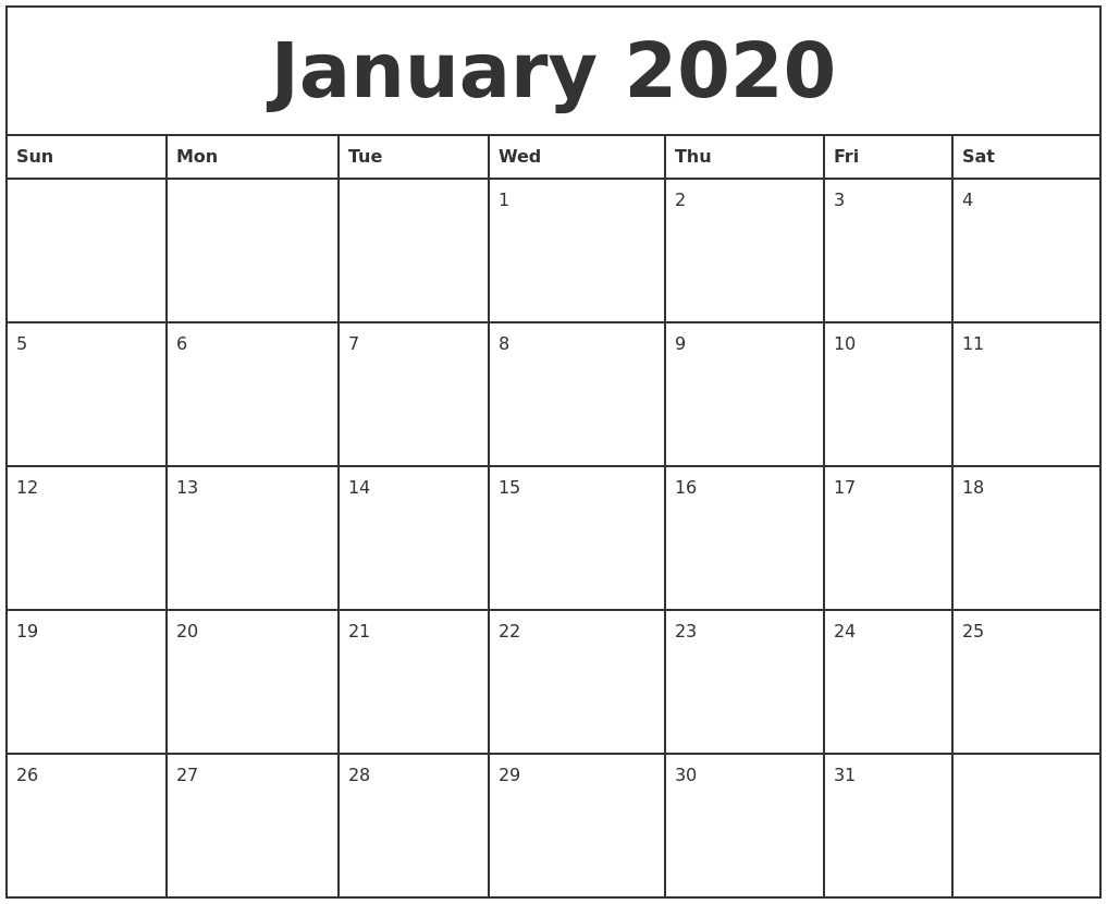 January 2020 Printable Monthly Calendar-Monthly Calendar Monday To Friday