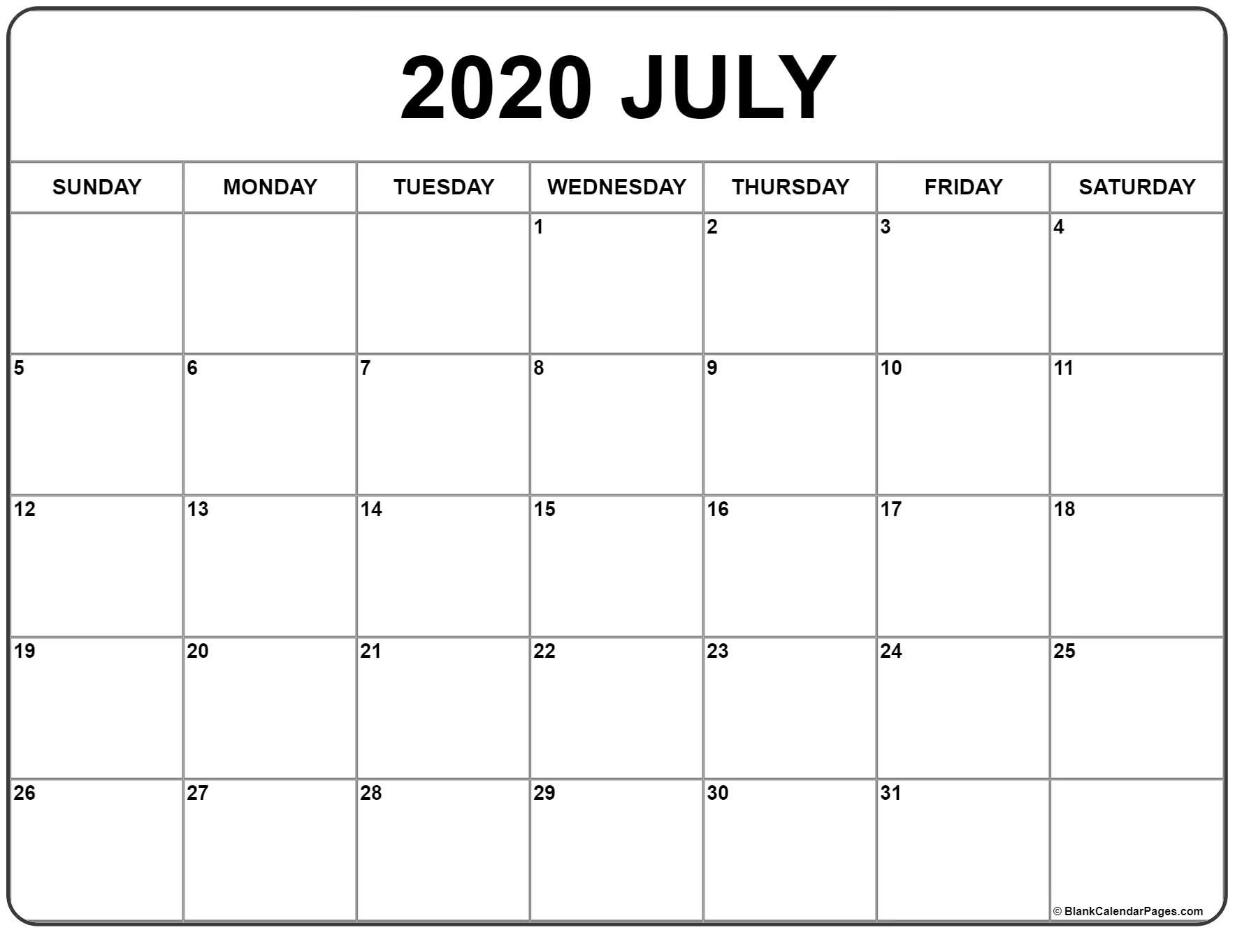 July 2020 Calendar | Free Printable Monthly Calendars-July 2020 Large Claendar Template