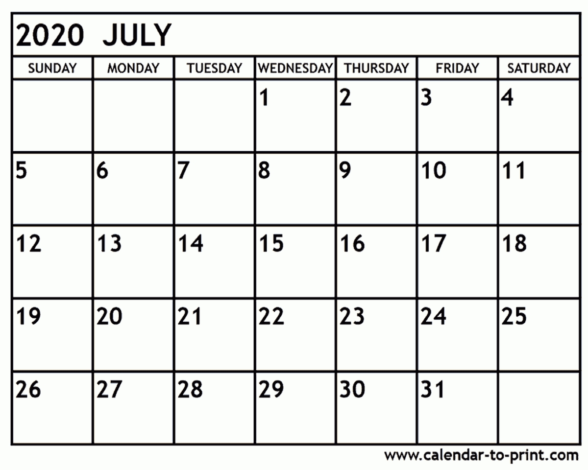 July 2020 Calendar Printable-July 2020 Large Claendar Template