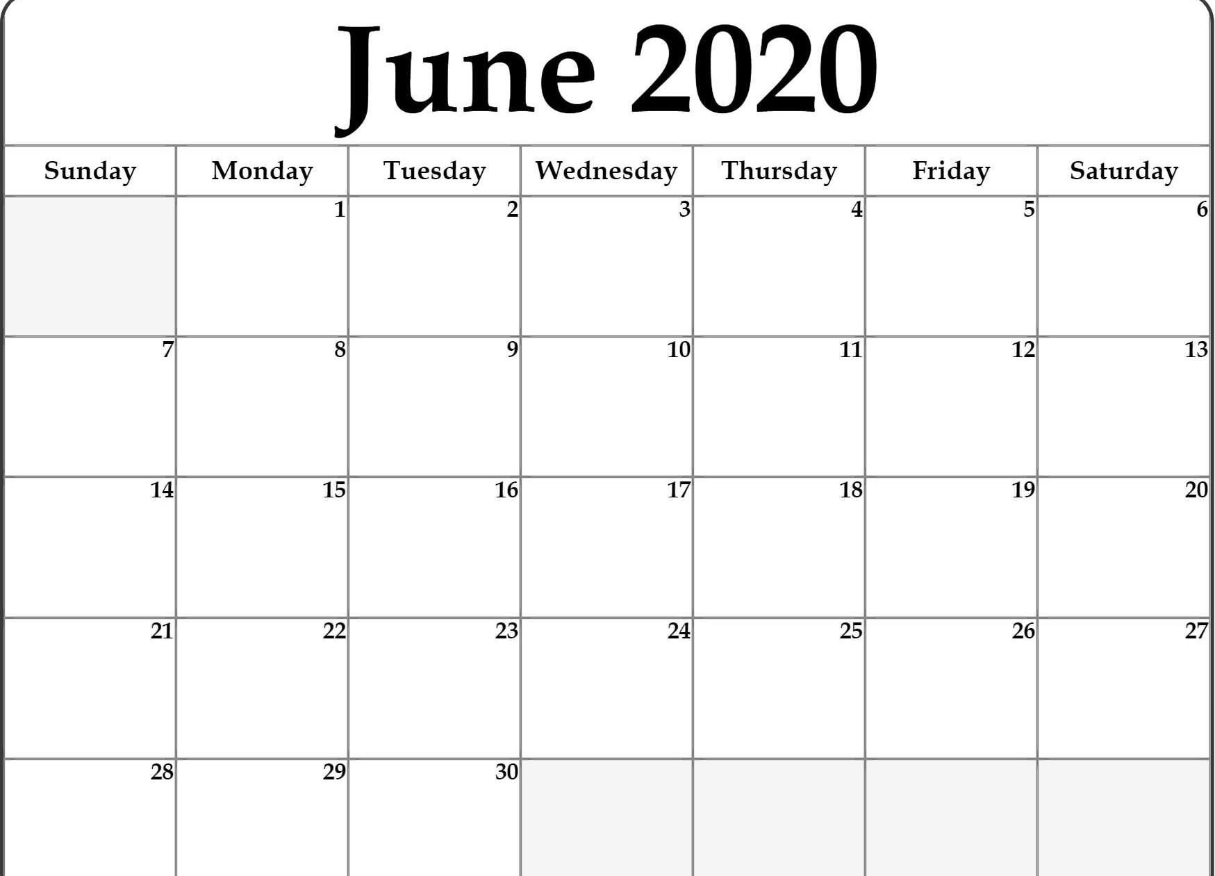 June Calendar 2020 Free Printable Template Pdf Word Excel-Blank Printable Calendar 2020 Monthly