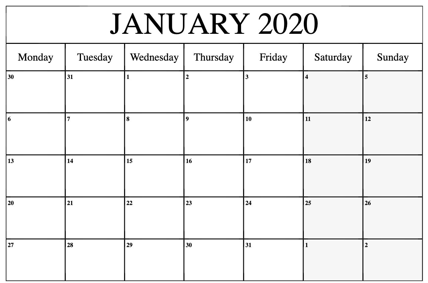 Monthly January 2020 Calendar Printable Pdf Word Excel-Blank 2020 Calendar Uk Printable