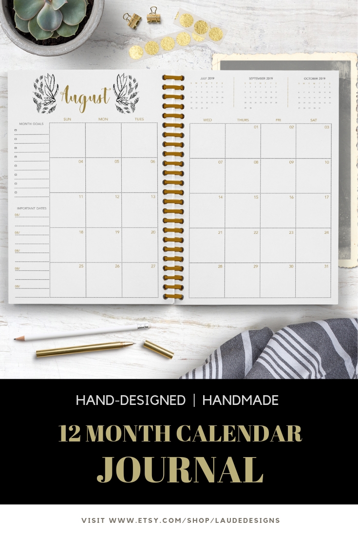 Moonlight Calendar Journal / Notebook / 2019 Monthly-Notebook With Monthly Calendar