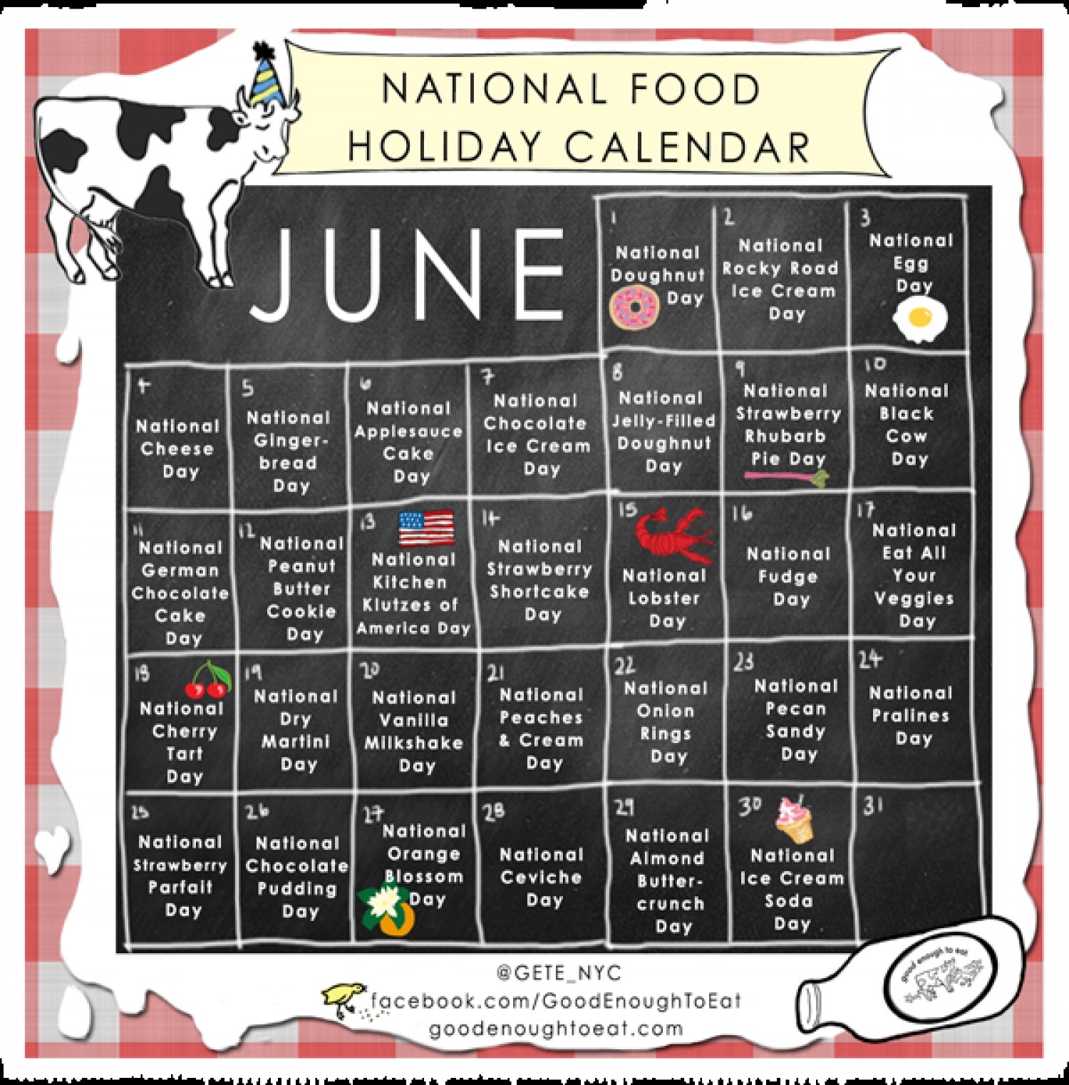 Calendar With National Food Holidays Calendar Template Printable