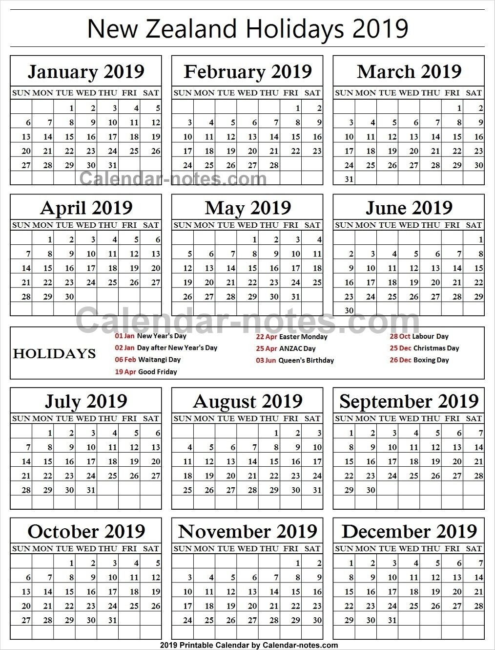 New Zealand Holiday 2019 Calendar | Philippine Holidays-School Holidays Nz Calendar