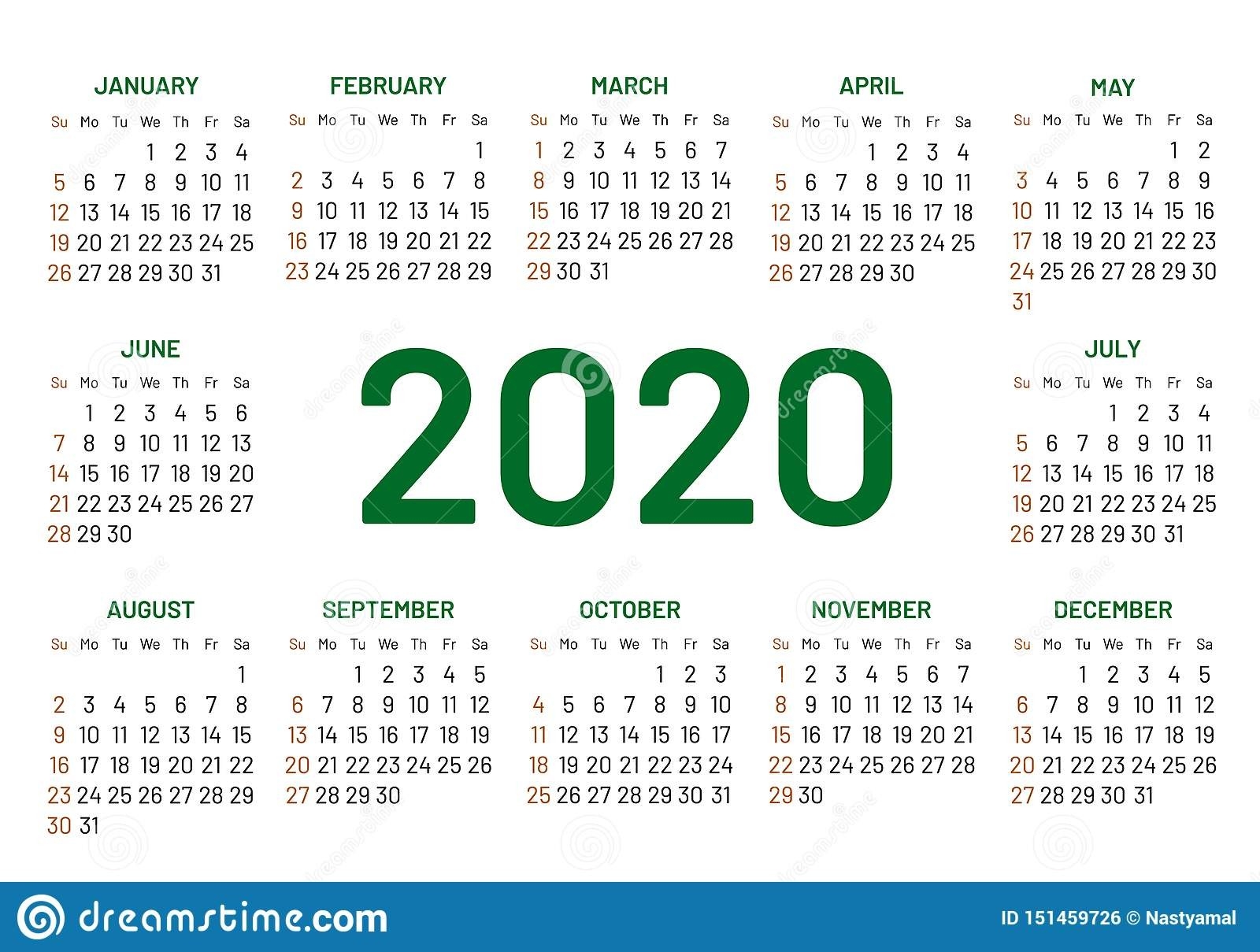 Pocket Calendar 2020 Year Stock Vector. Illustration Of Blue-2 Year Pocket Calendar Template