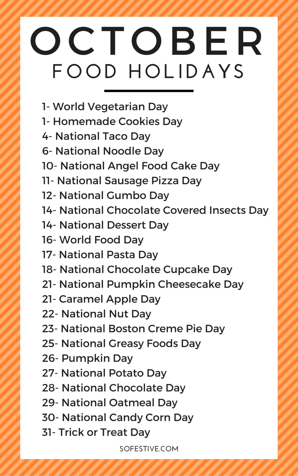 Printable October Food Holiday Calendar - So Festive!-Calender For Food Holidays