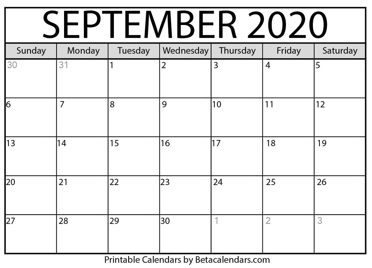 Printable September 2020 Calendar - Beta Calendars-July 2020 Large Claendar Template