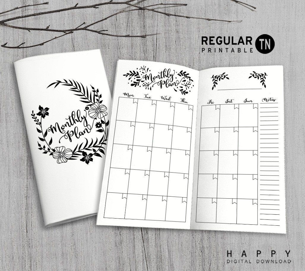 Printable Traveler&#039;s Notebook Monthly Insert - Regular Tn-Notebook With Monthly Calendar