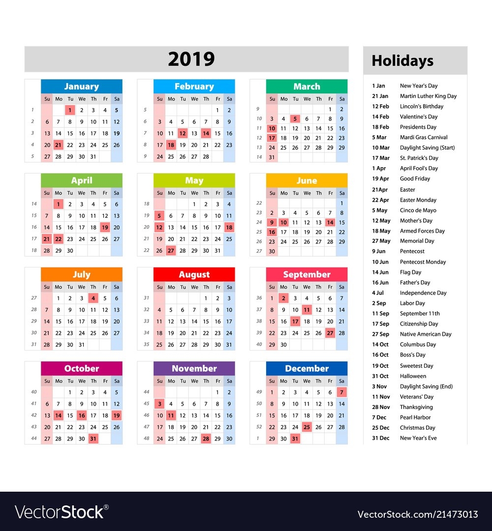 Public Holidays For The Usa Calendar 2019-Calender With Public Holidays