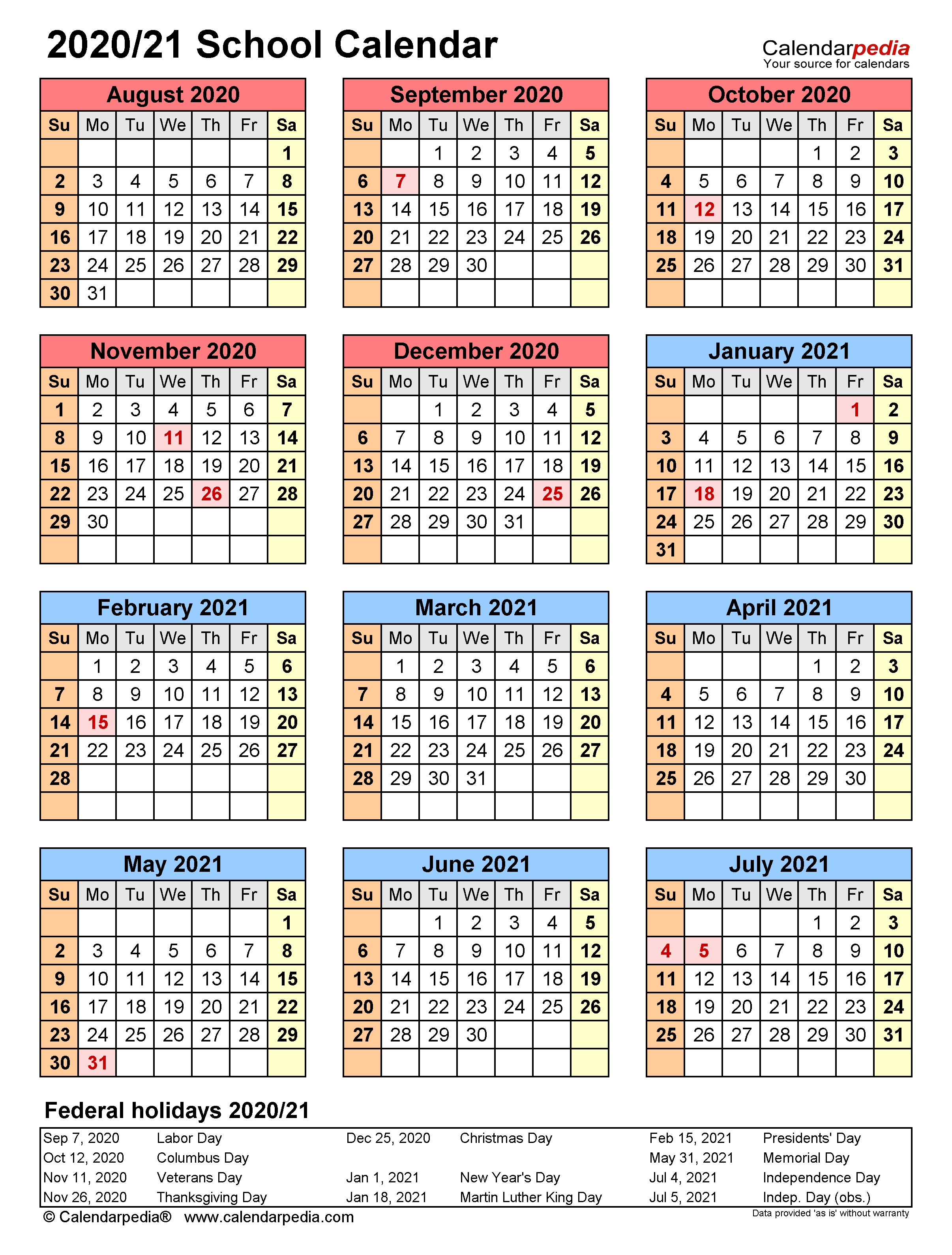 School Calendars 2020/2021 - Free Printable Word Templates-2020 Calenderwa School Holidays Printable