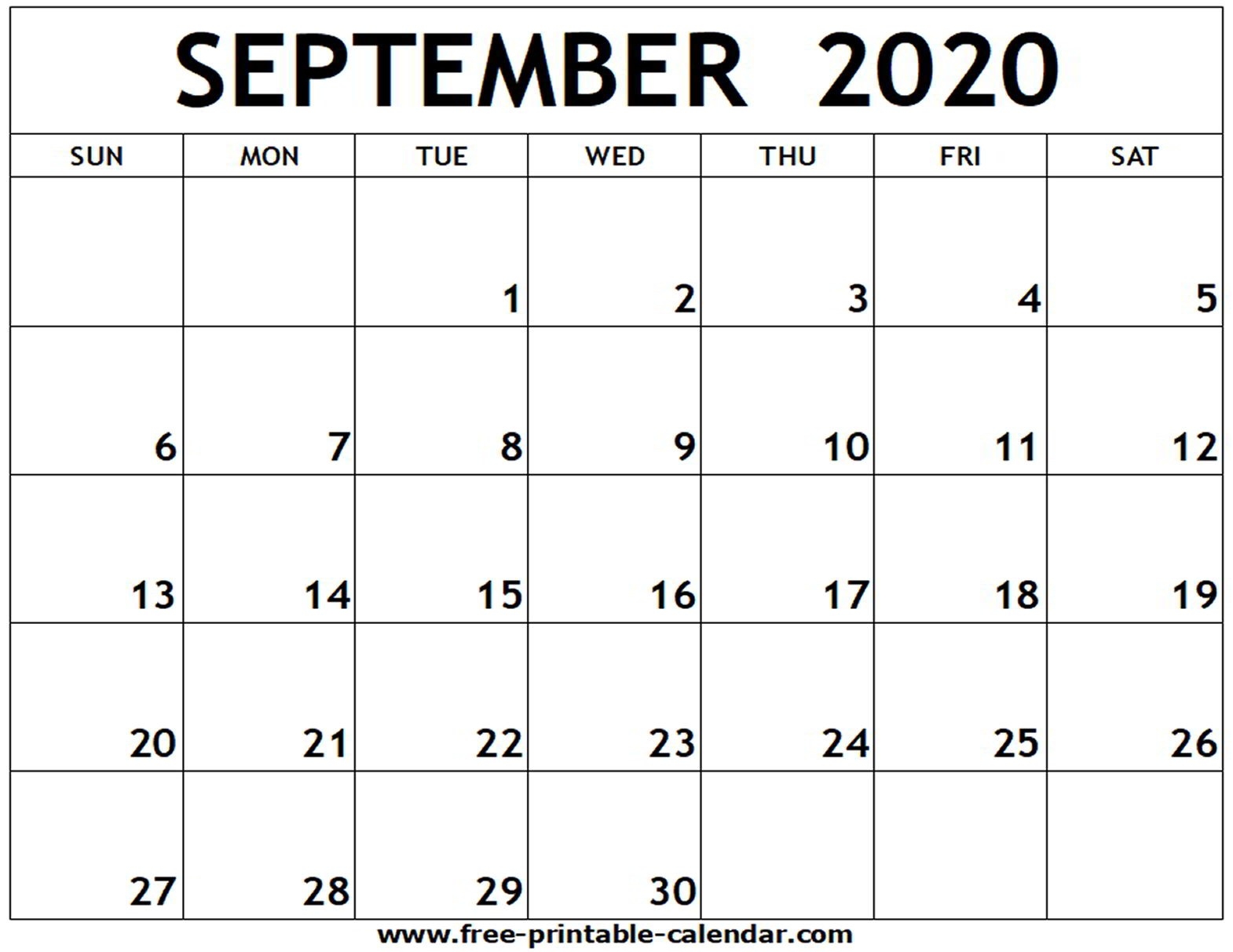 September 2020 Printable Calendar - Free-Printable-Calendar-Blank Calendar 2020 Printable Uk