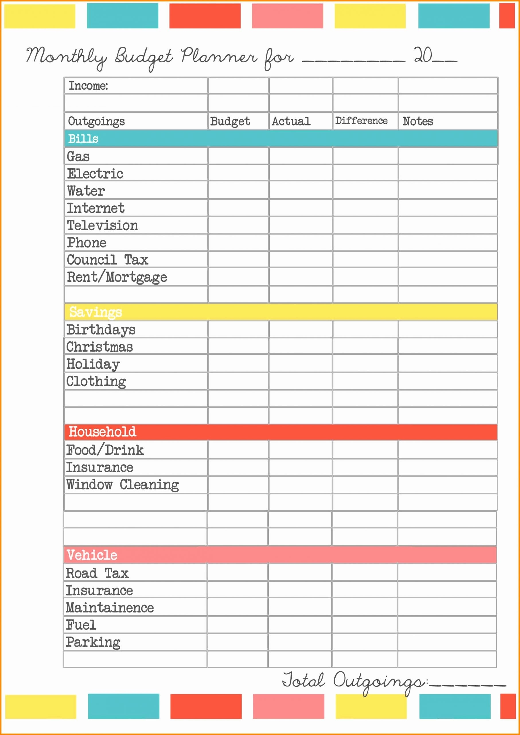 Spreadsheet For Bills Monthly Bill Budget Payment Worksheet-2020 Monthly Bill Planner Printable