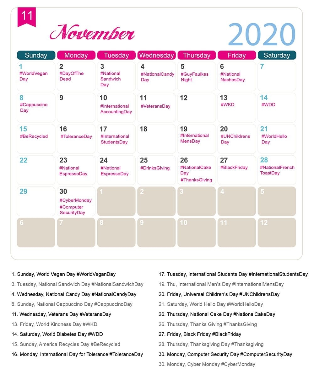 The 2020 Social Media Holiday Calendar - Make A Website Hub-National Food Holidays Calander 2020