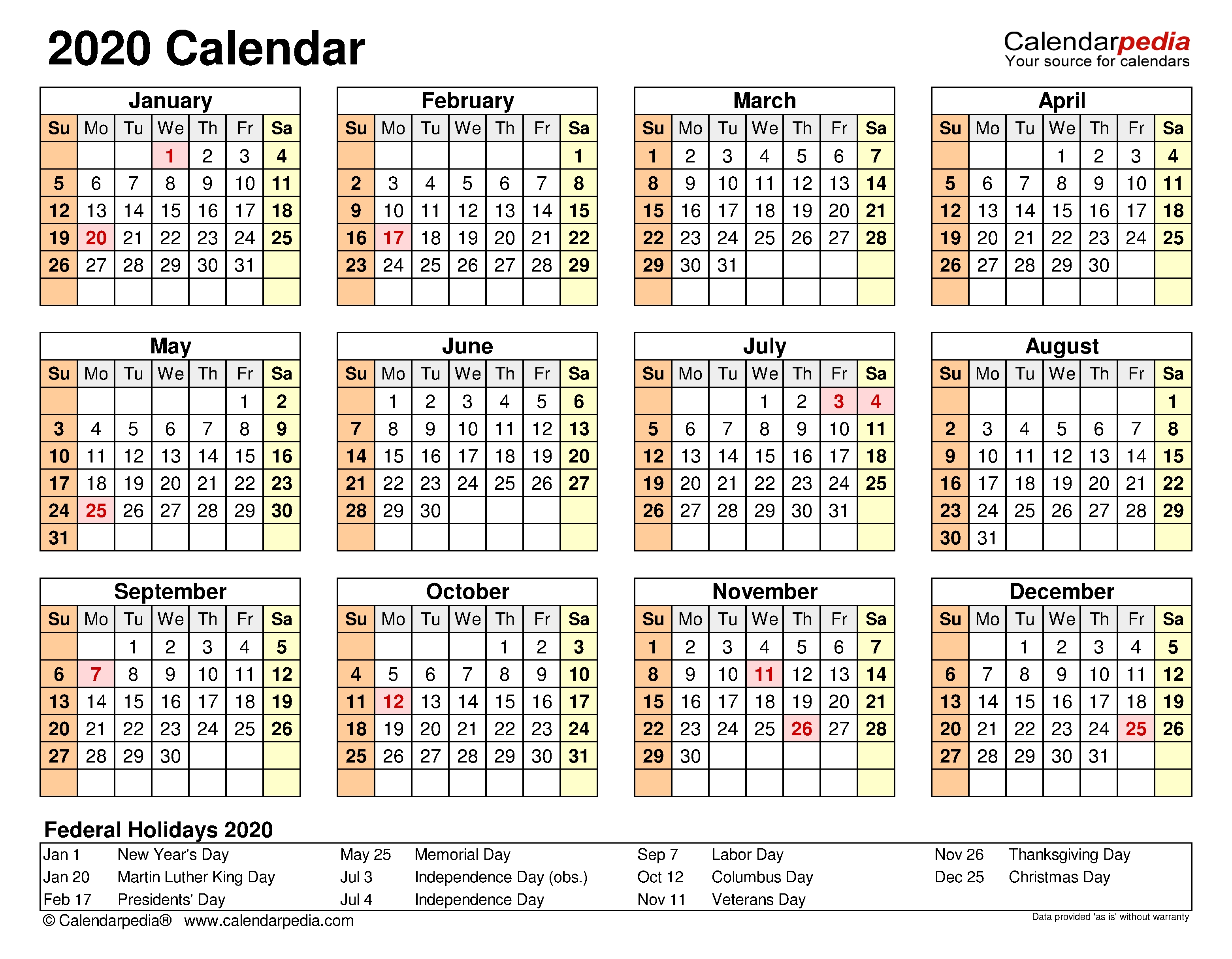 2020 Calendar - Free Printable Microsoft Word Templates-2020 Calendar Template Ms Word