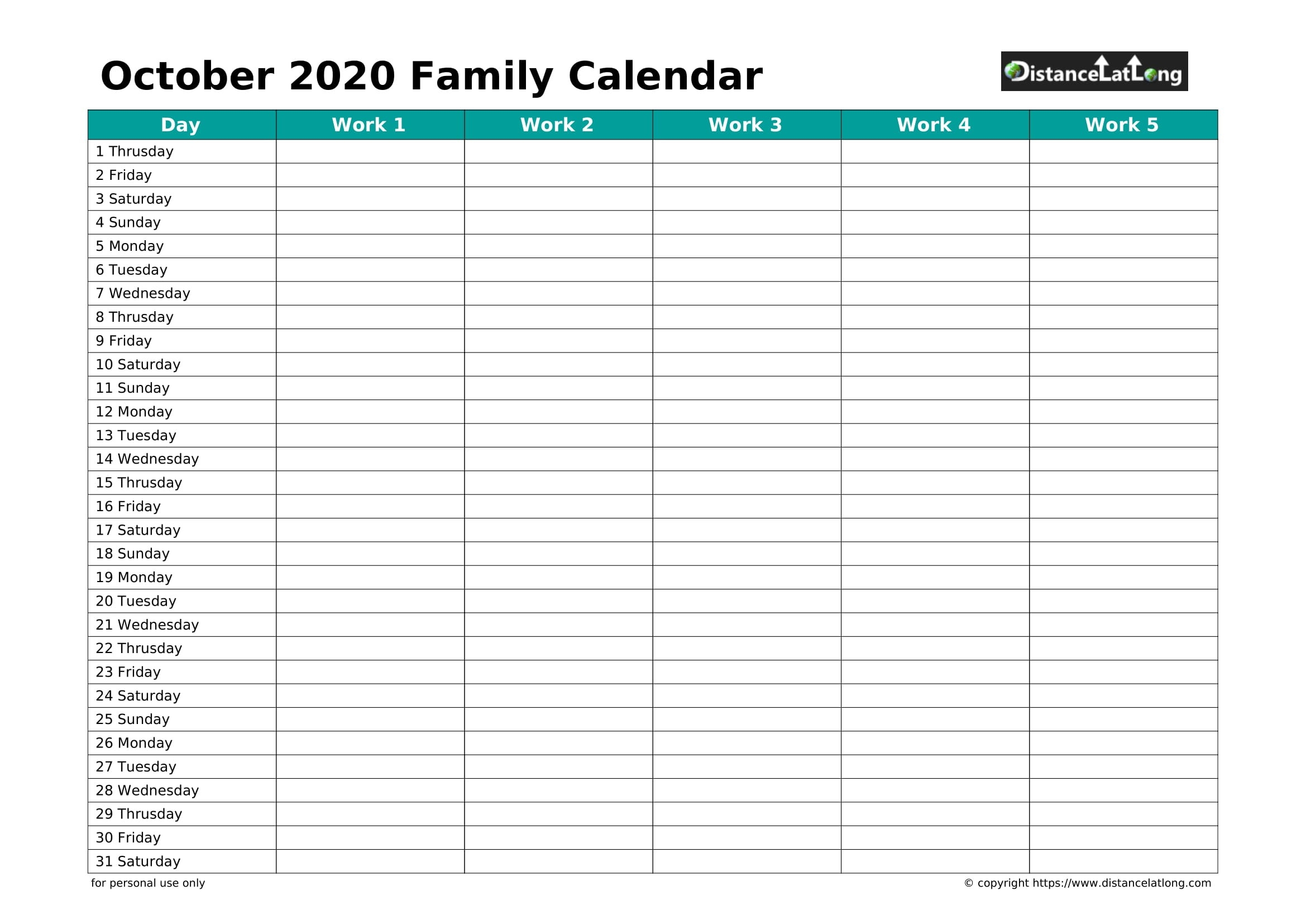 2020 Family Calendar Family Landscape Orientation Free-Day To Day Calendar Template 2020