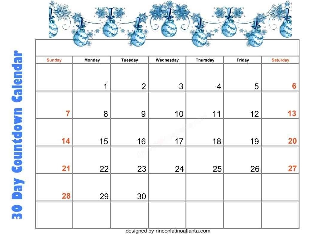 30 Day Countdown Calendar Printable | Calendar Template-Blank Calendar Template Countdown
