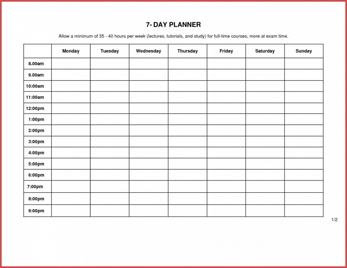 7 Day Calendar Template Excel | Free Calendar Template Example-Seven Day Calendar Schedule Template
