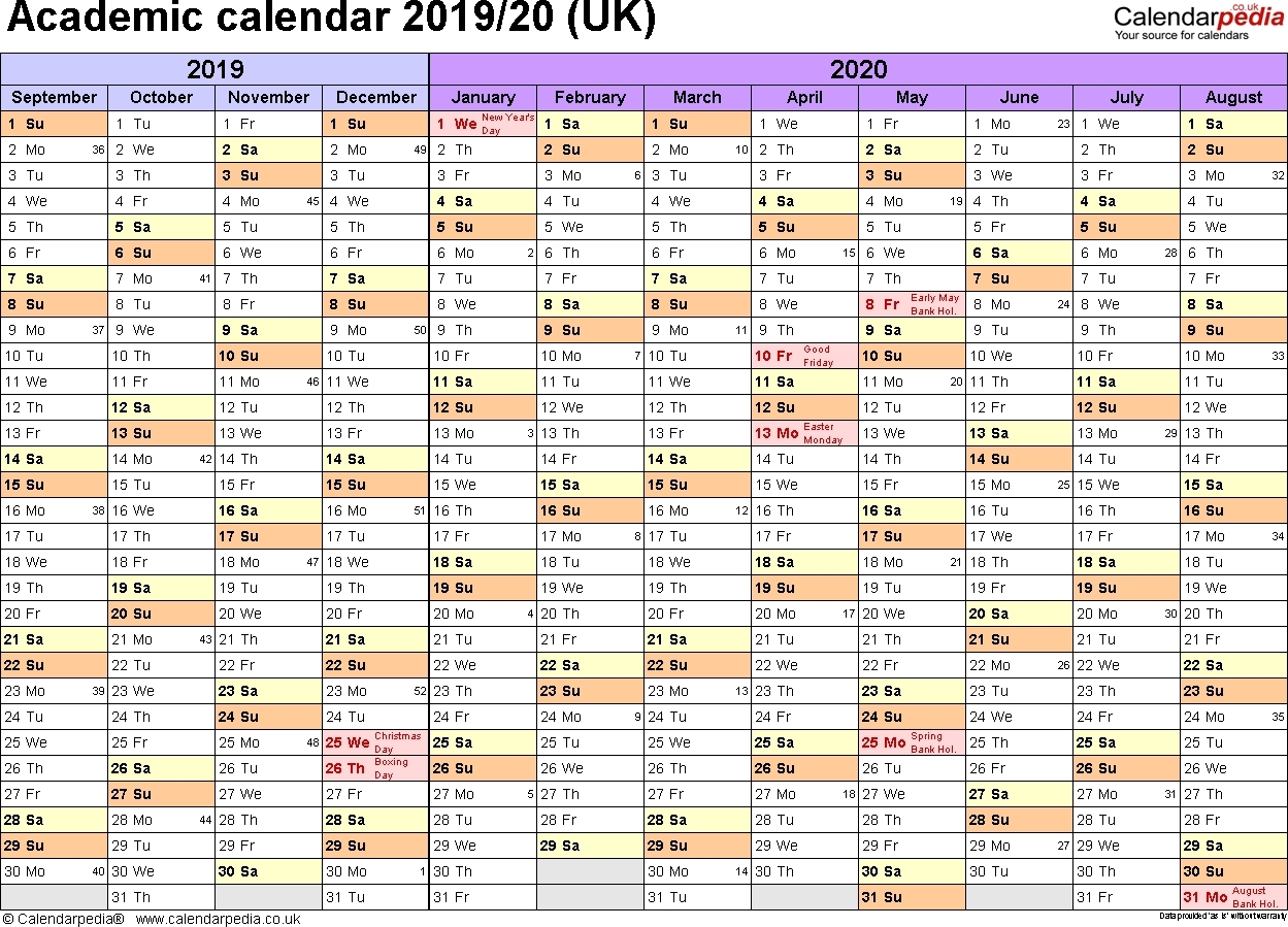 Academic Calendars 2019/2020 As Free Printable Word-Blank Academic Week By Week Calendar