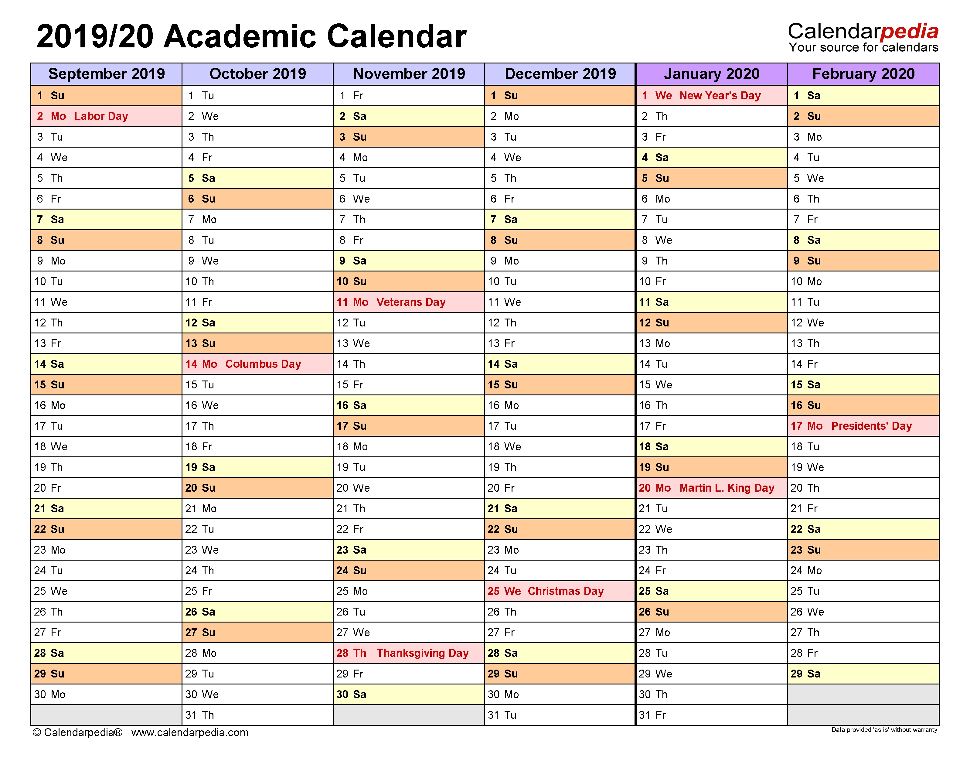 Academic Calendars 2019/2020 - Free Printable Word Templates-Blank Academic Week By Week Calendar