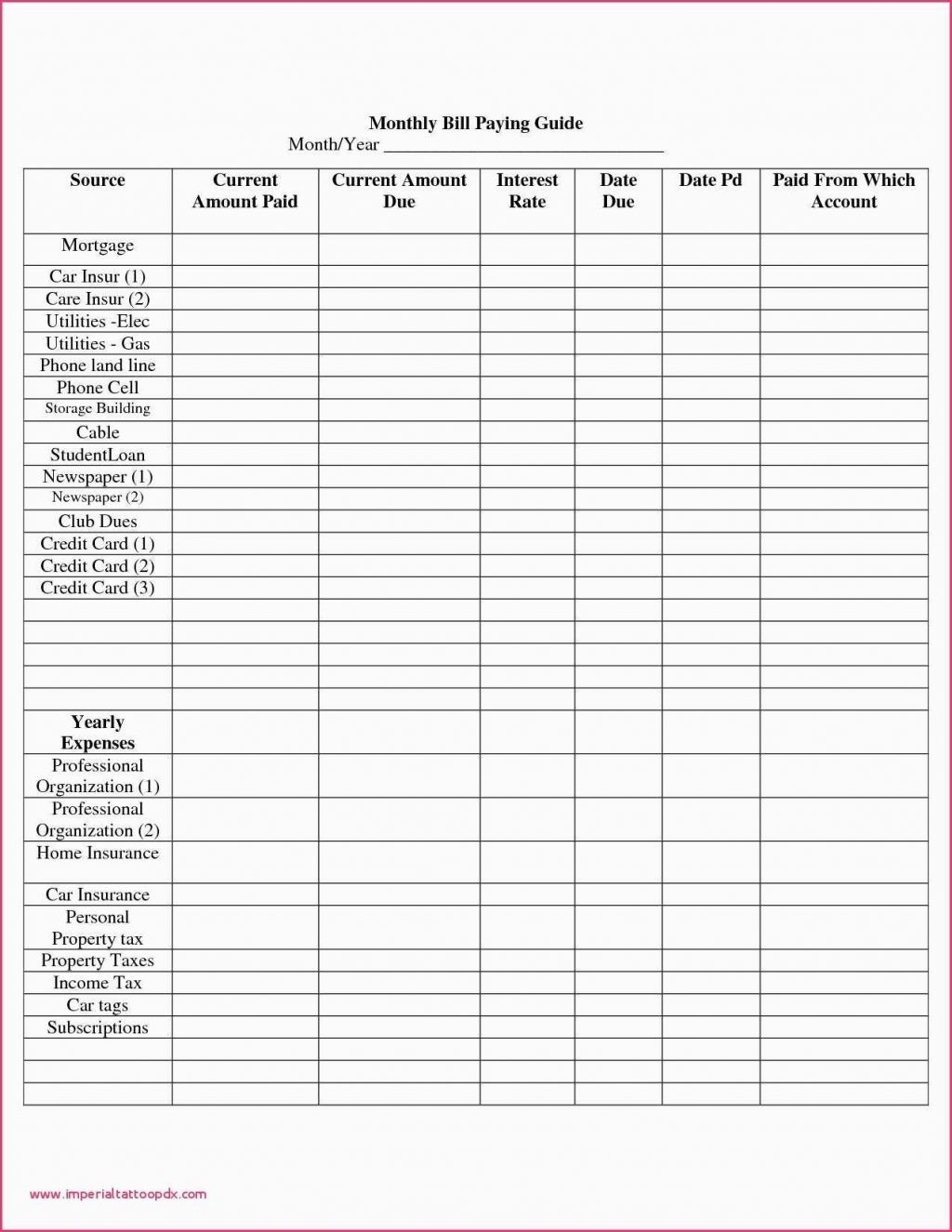 Printable Monthly Billing Chart Calendar Template Printable