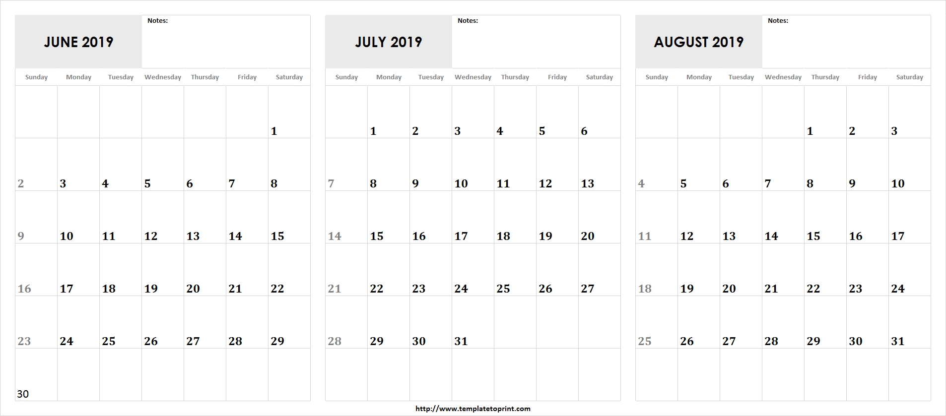 Blank-Printable-May-June-July-2019-Calendar » Template To Print-Blank Printable June July Augest Calendars