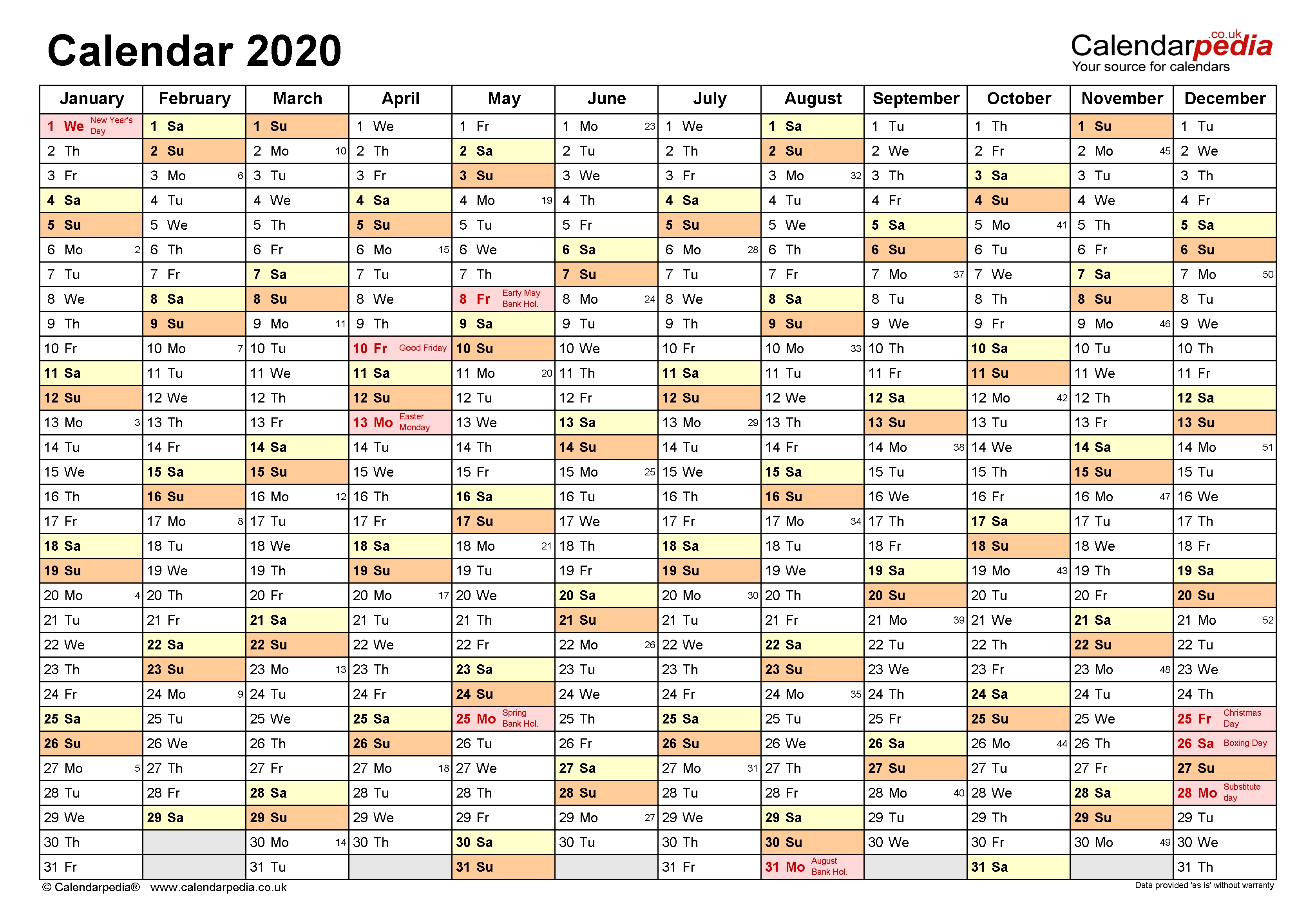 Calendar 2020 (Uk) | 17 Free Printable Pdf Templates-2020 Wall Calendar Template