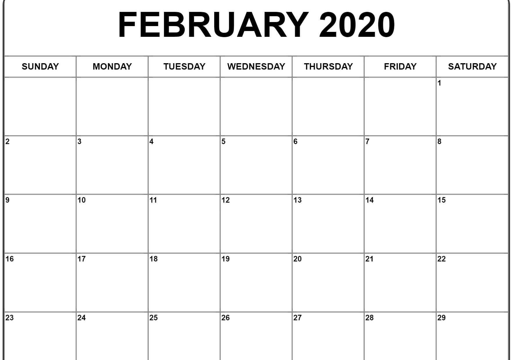 February 2020 Calendar Pdf, Word, Excel Printable Template-2020 Calendar Excel Template