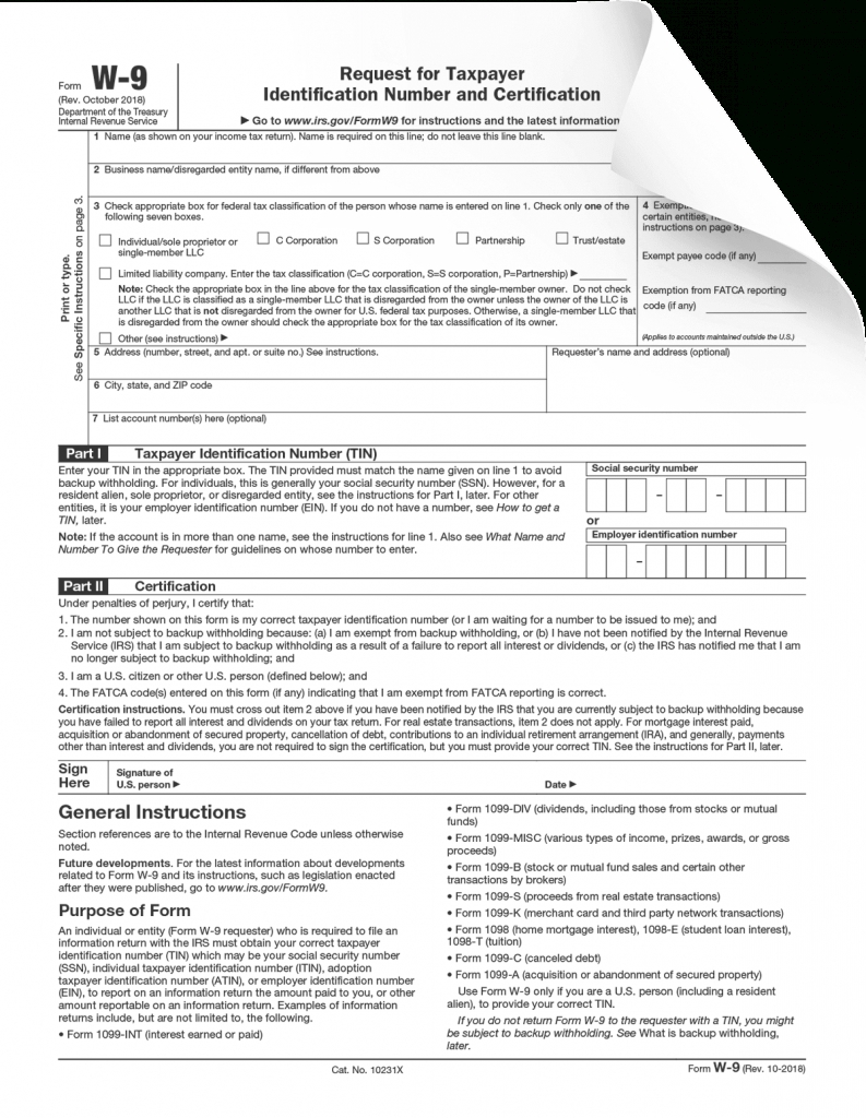 2020 W9 Blank Tax Form Calendar Template Printable 5836