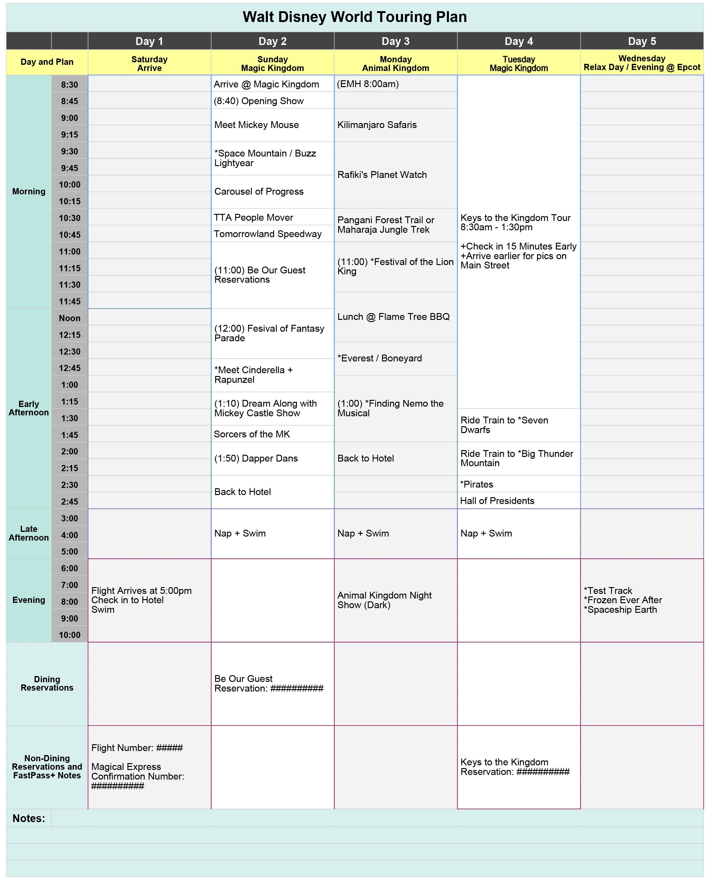 Free Disney World Touring Plan Spreadsheet - Wit &amp; Wander-Disney World Blank Itinerary Template