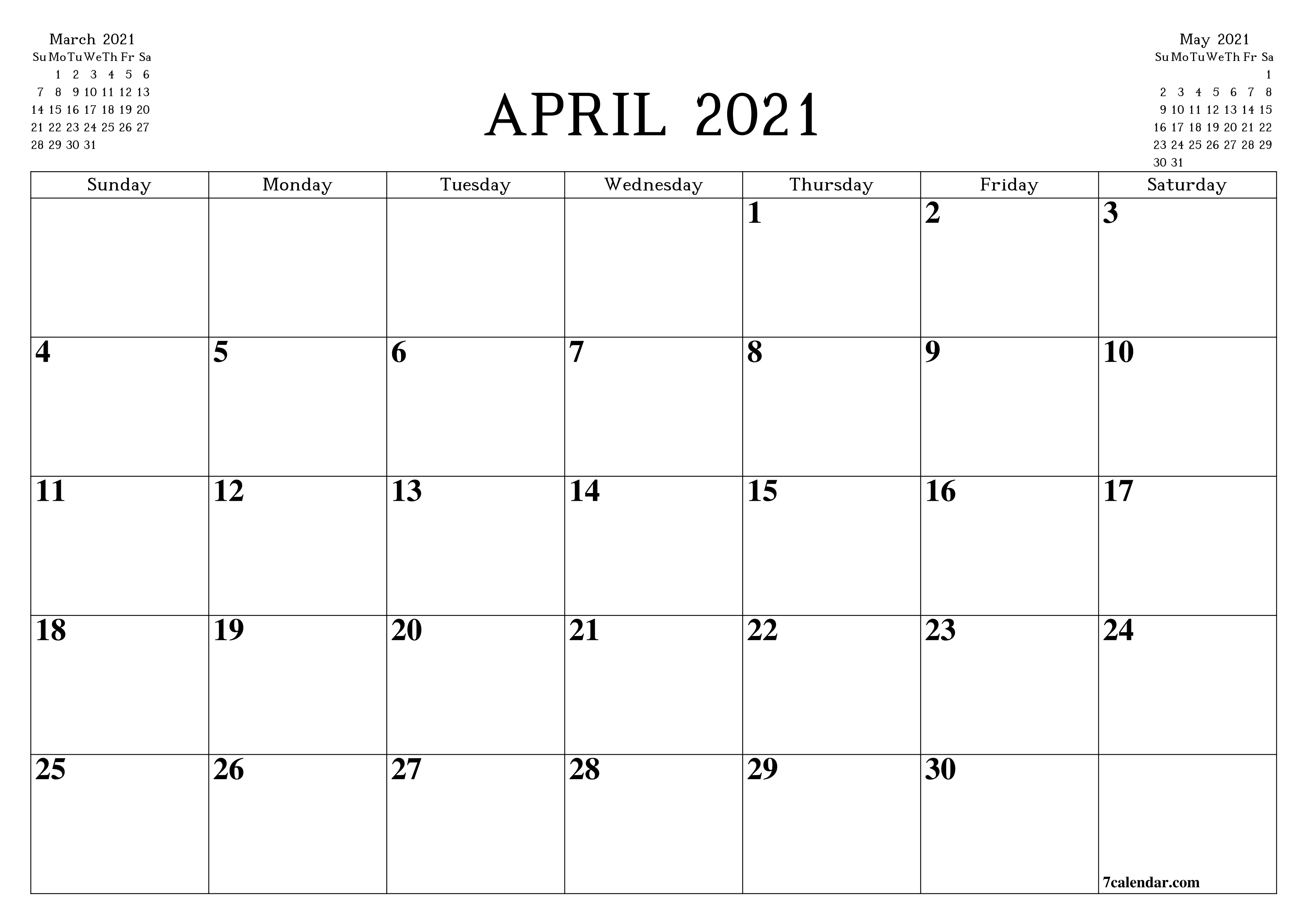 Free Printable Blank Monthly Calendar And Planner For April-Legal Size Calendar Template