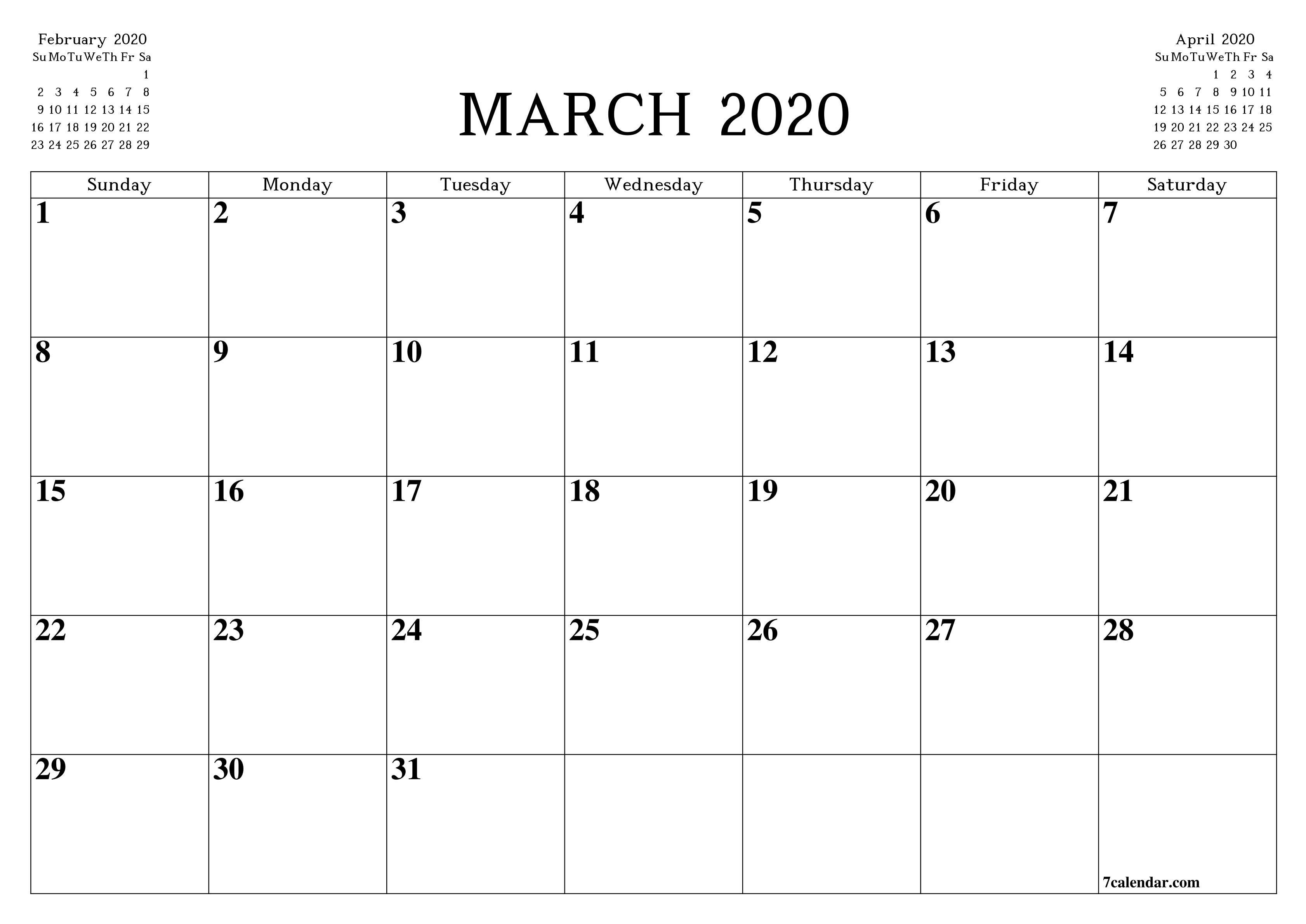 Free Printable Blank Monthly Calendar And Planner For March-Legal Size Calendar Template