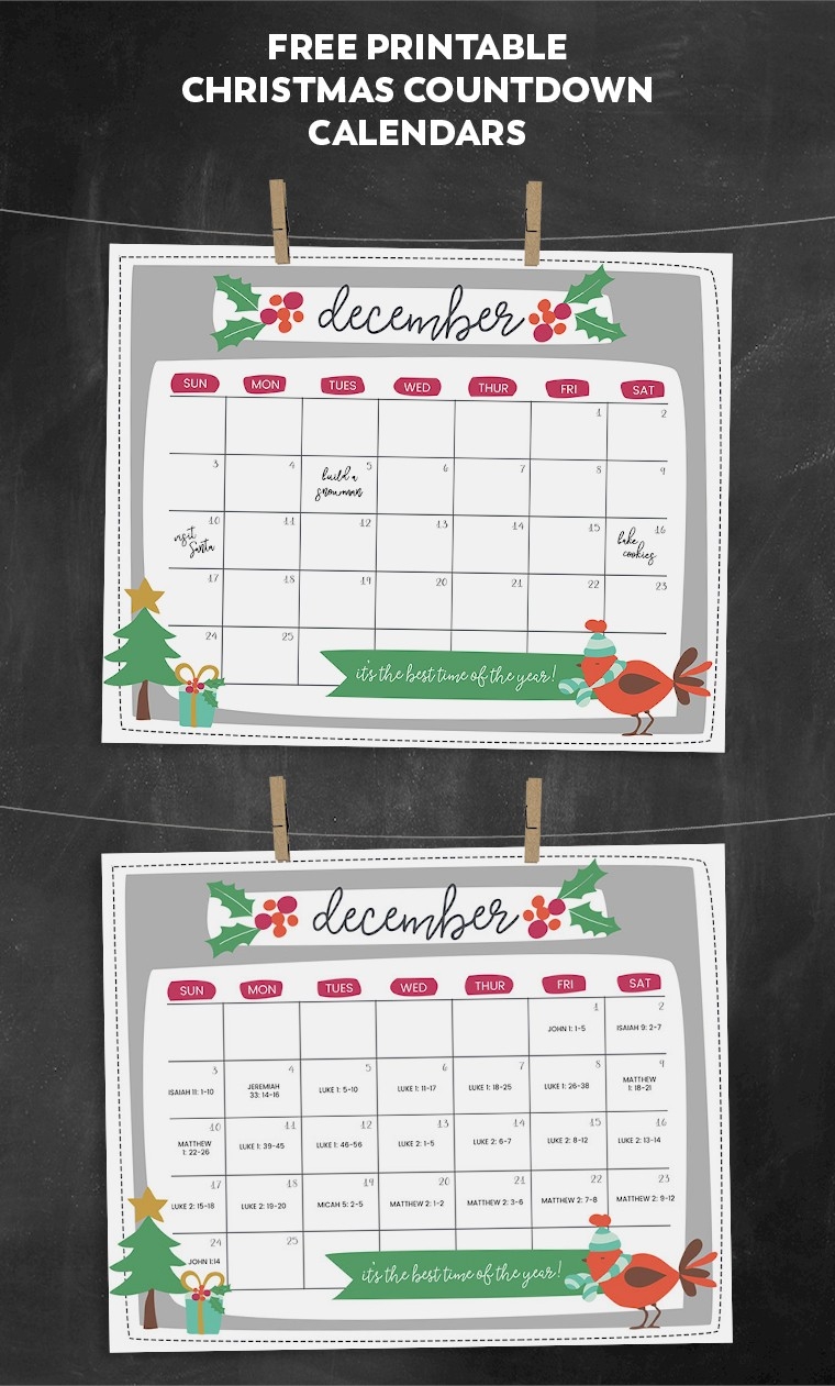 Free Printable Christmas Countdown Calendar For December | 2-Blank Calendar Template Countdown