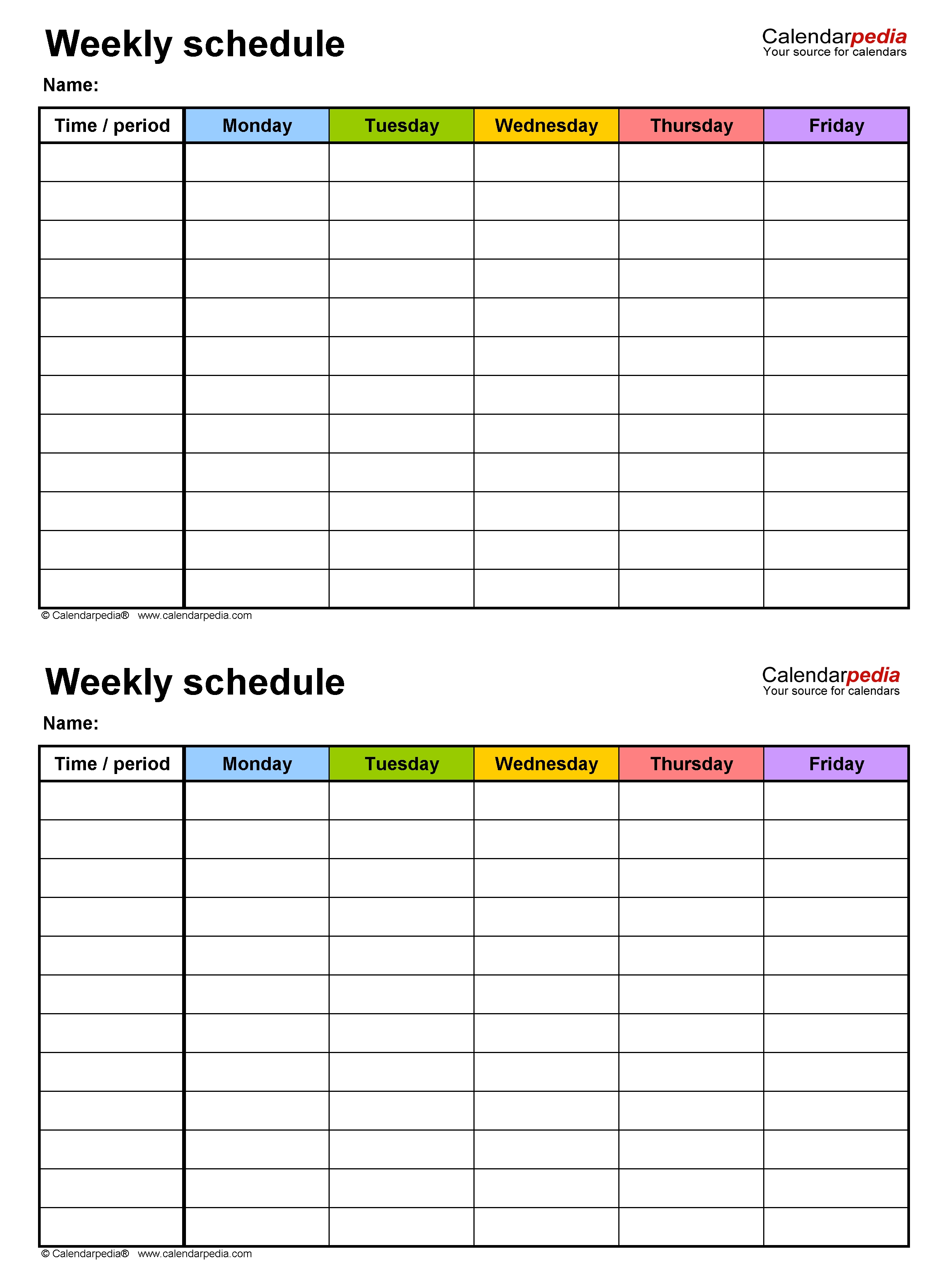 Weekday Printable Calendar