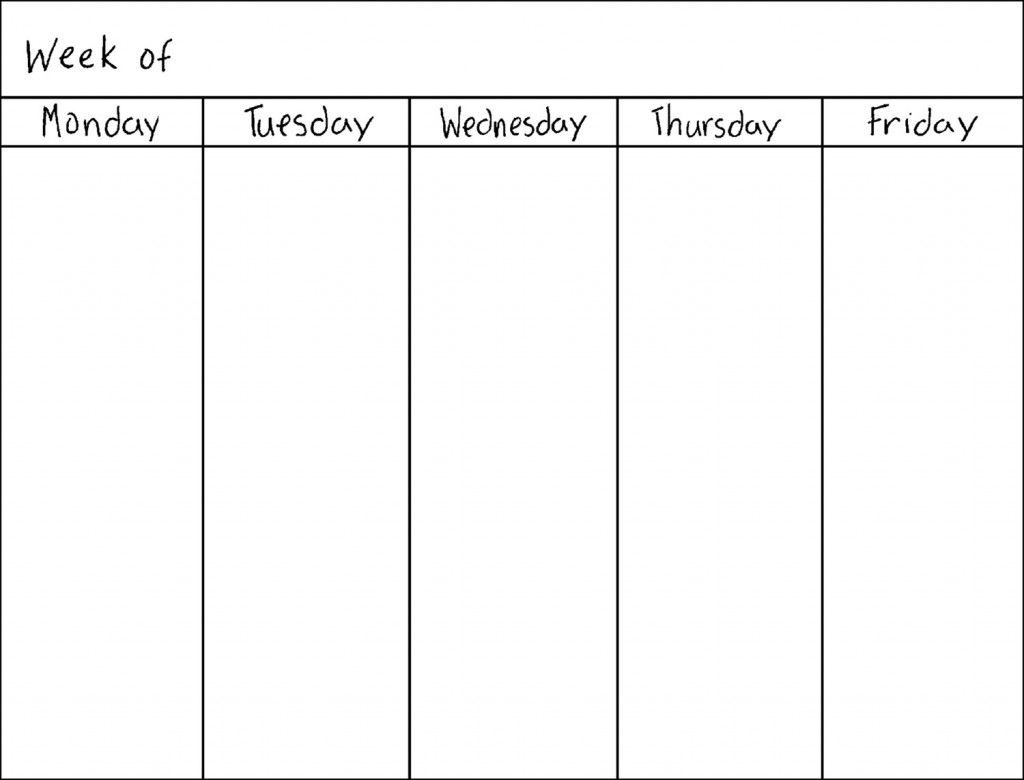 Get 5 Day Week Blank Calendar Printable | Weekly Calendar-5 Day Week Calender Template