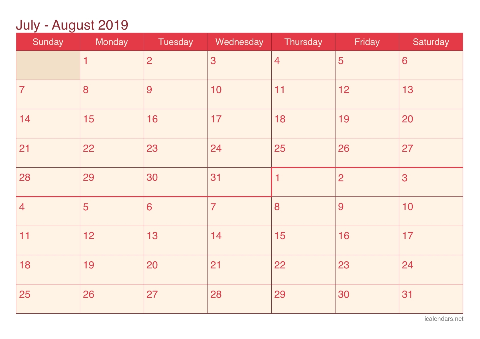 July And August Blank Calendar - Calendar Inspiration Design-Blank Chalender For Junejuly And August