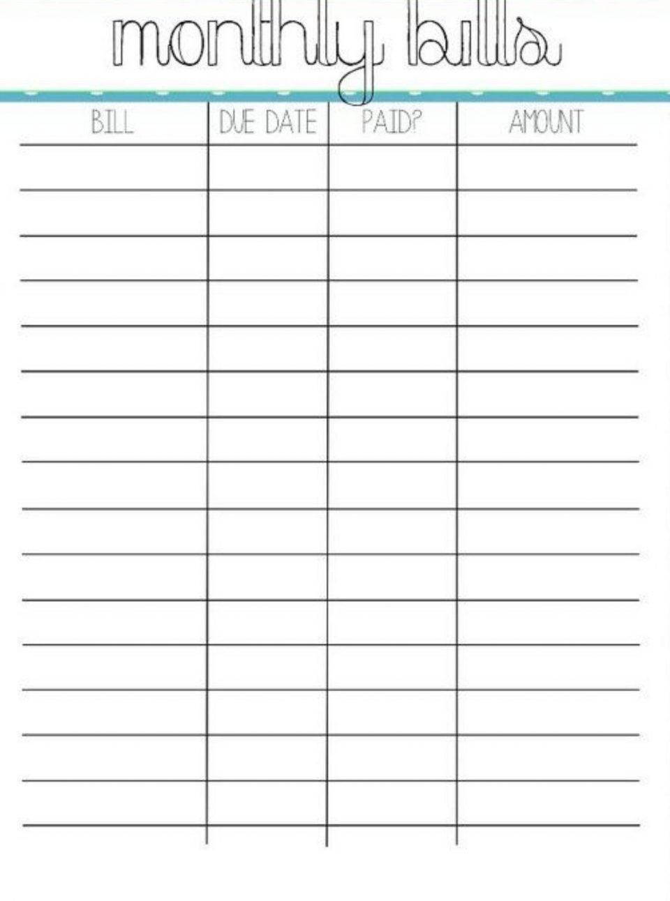 Monthly Bill Sample With Free Printable Organizer Template-Printable Monthly Billing Chart