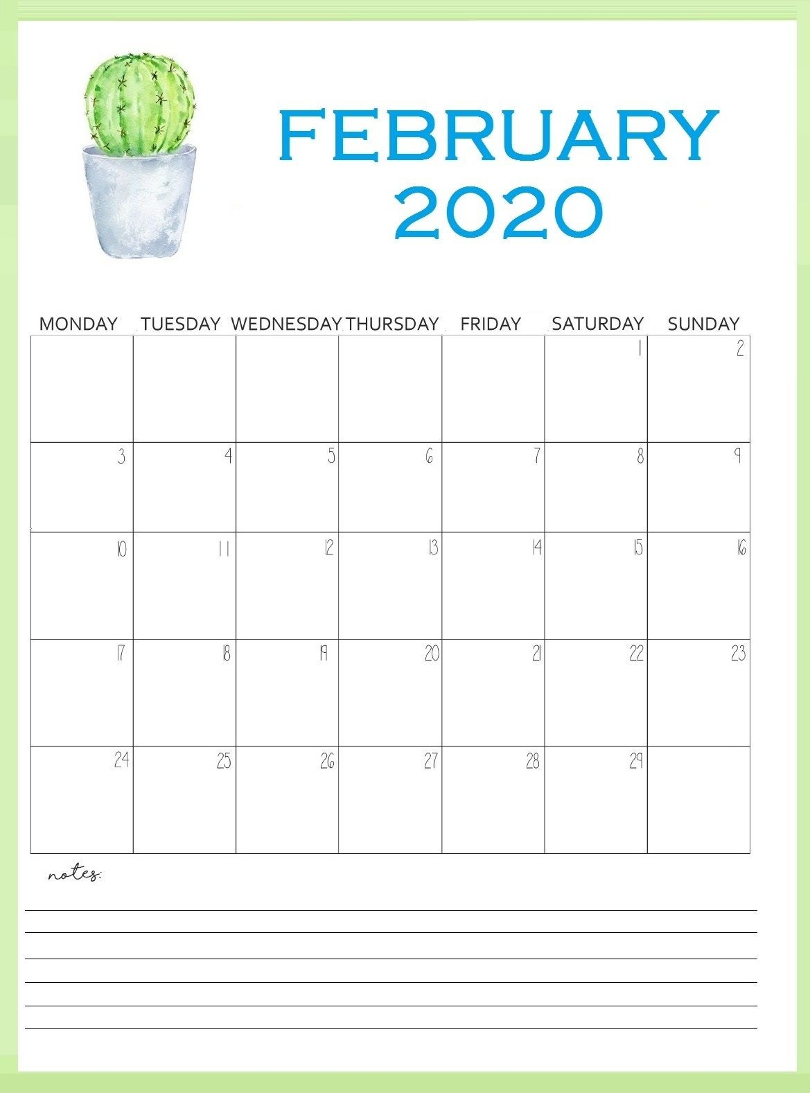 Printable February 2020 Wall Calendar In 2020 | Free-2020 Wall Calendar Template