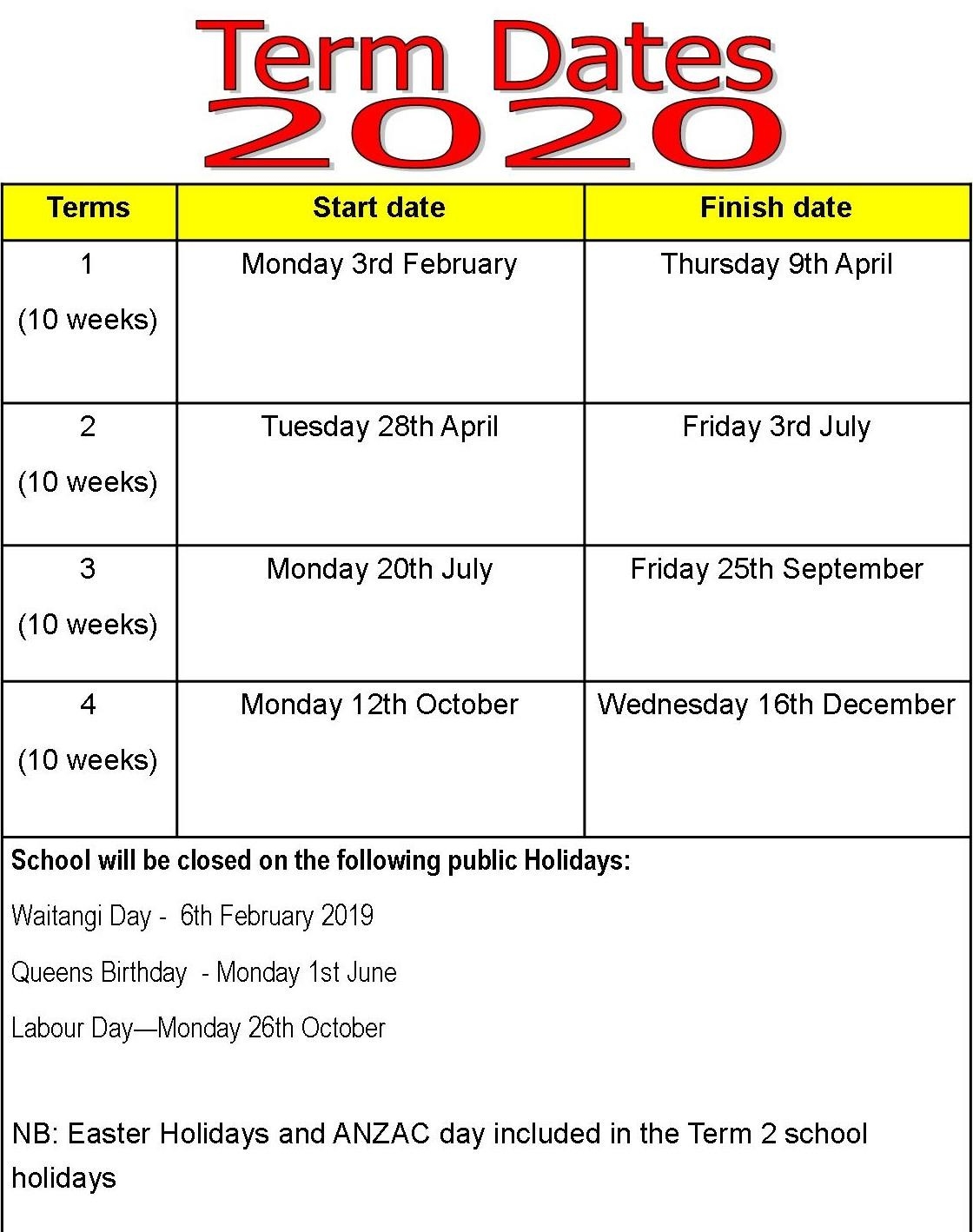 Term Dates - Ohaupo School-Nz School Holidays 2020