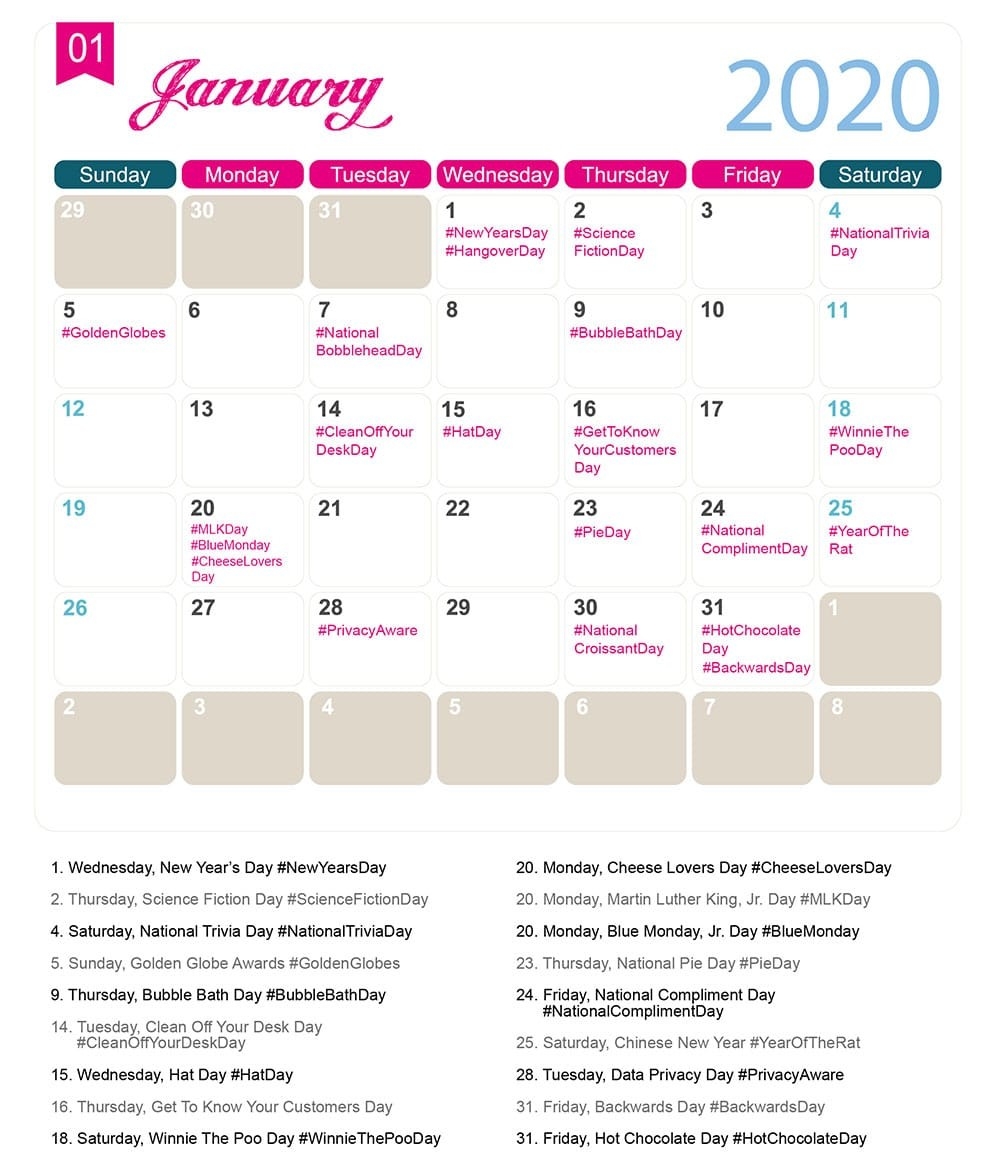 The 2020 Social Media Holiday Calendar - Make A Website Hub-Calendar Of National Food Holidays 2020