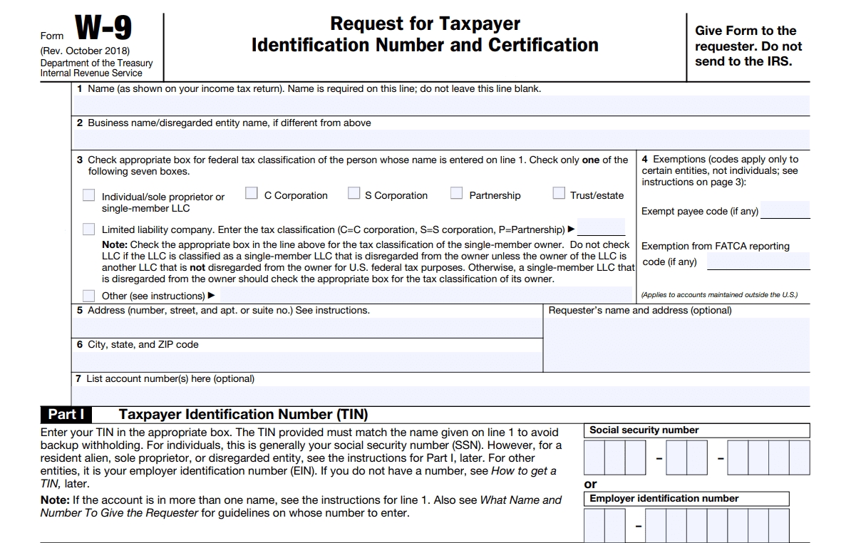 2020 W9 Blank Tax Form Calendar Template Printable 5677