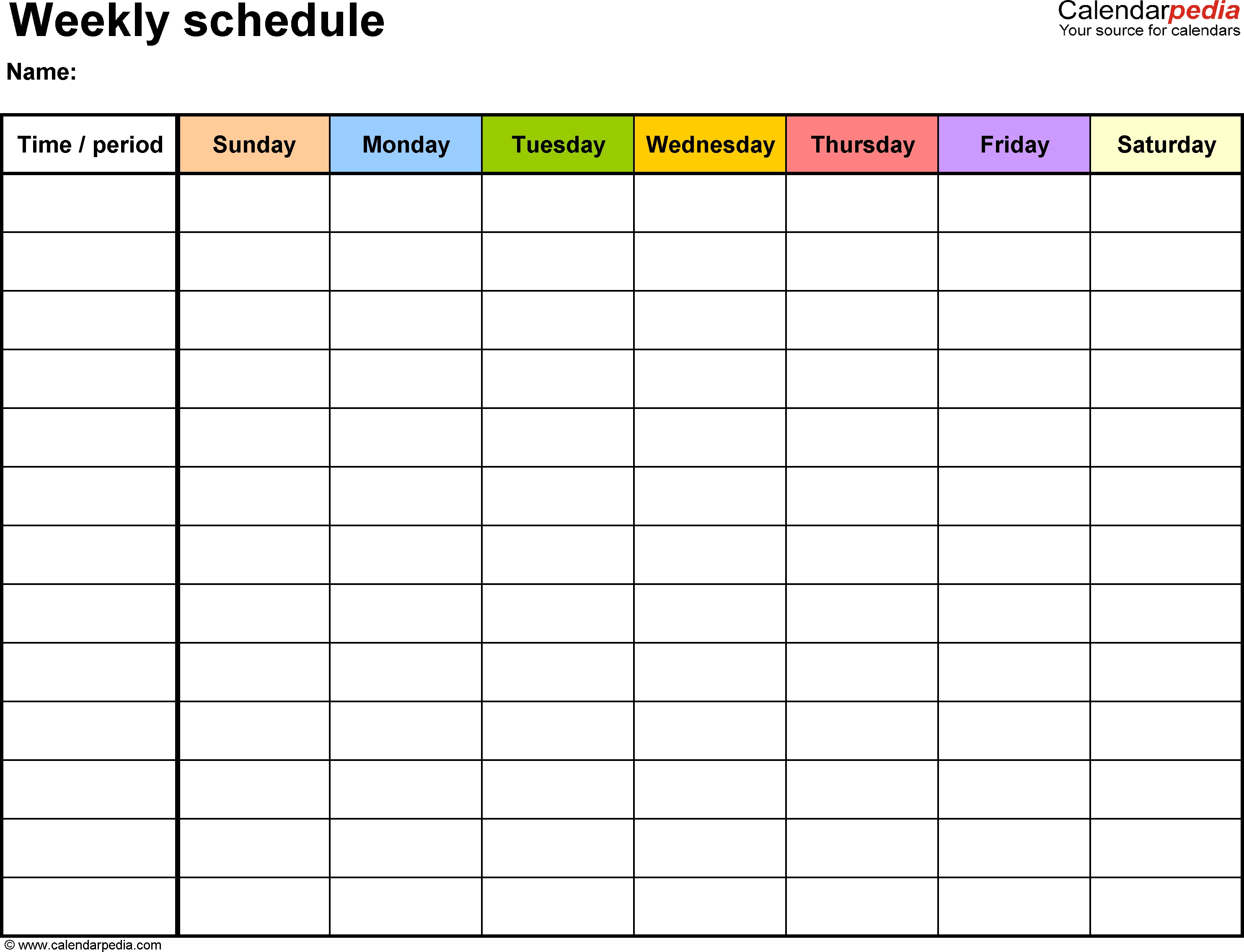 Weekly Schedule Template For Word Version 13: Landscape, 1-Blank Academic Week By Week Calendar