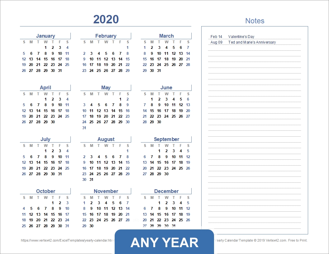 Yearly Calendar Template For 2020 And Beyond-Calendar Template By Vertex42.com