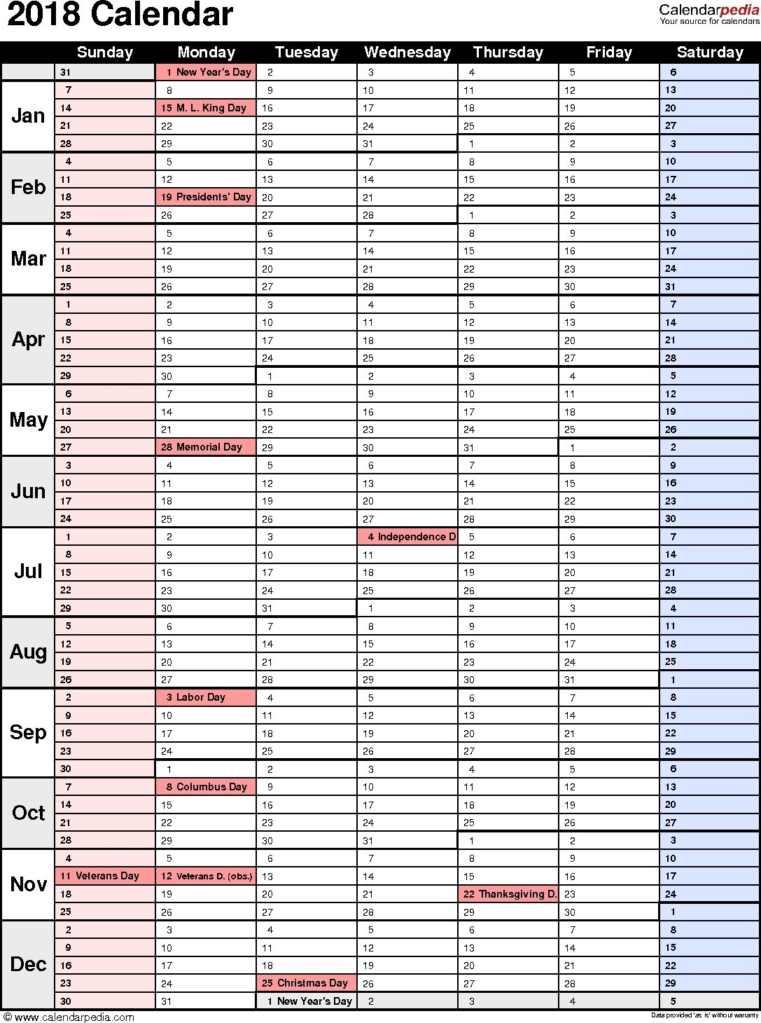 2018 Excel Calendar Template With Holidays – Template Calendar Design-Md Deer Rut 2021