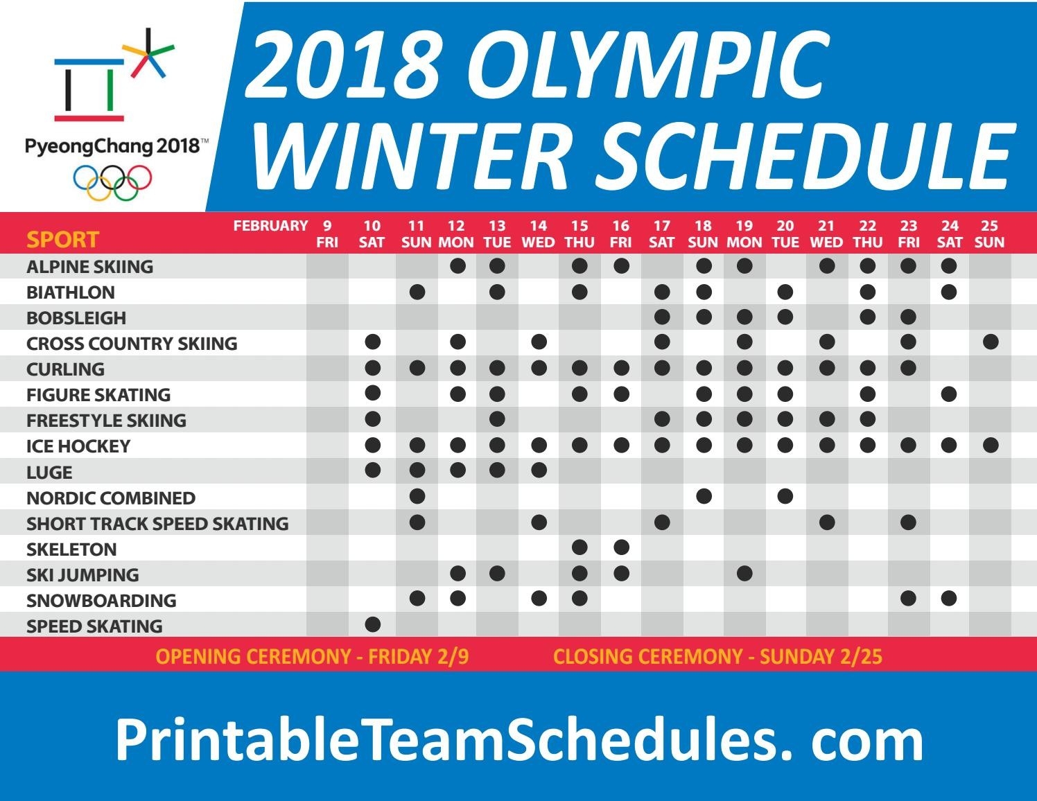 2018 Pyeongchang Winter Olympics Schedule By Printteamschedules - Issuu-Make Shift Calander Oct 25 November 21